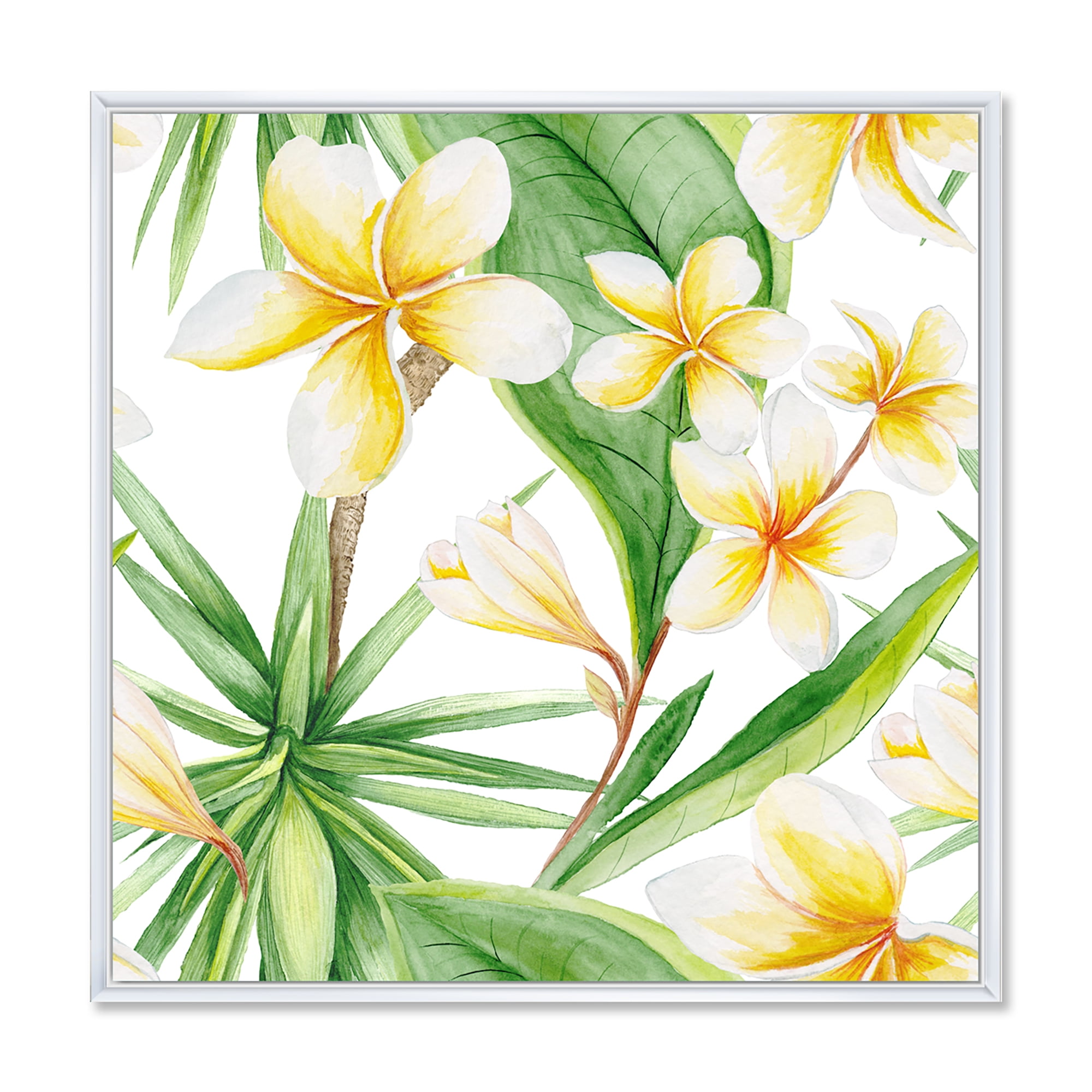 Designart 'Yellow Flowers and Tropical Foliage X' Traditional Framed Canvas Wall Art Print