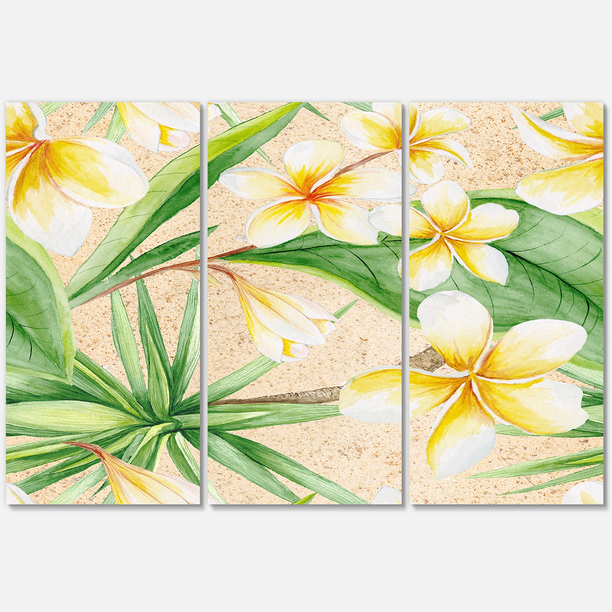 Designart ' Yellow Flowers and Tropical Foliage XI ' Traditional Canvas Wall Art Print