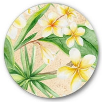 Designart 'Yellow Flowers and Tropical Foliage XI' Traditional Circle Metal Wall Art 36x36 - Disc of 36
