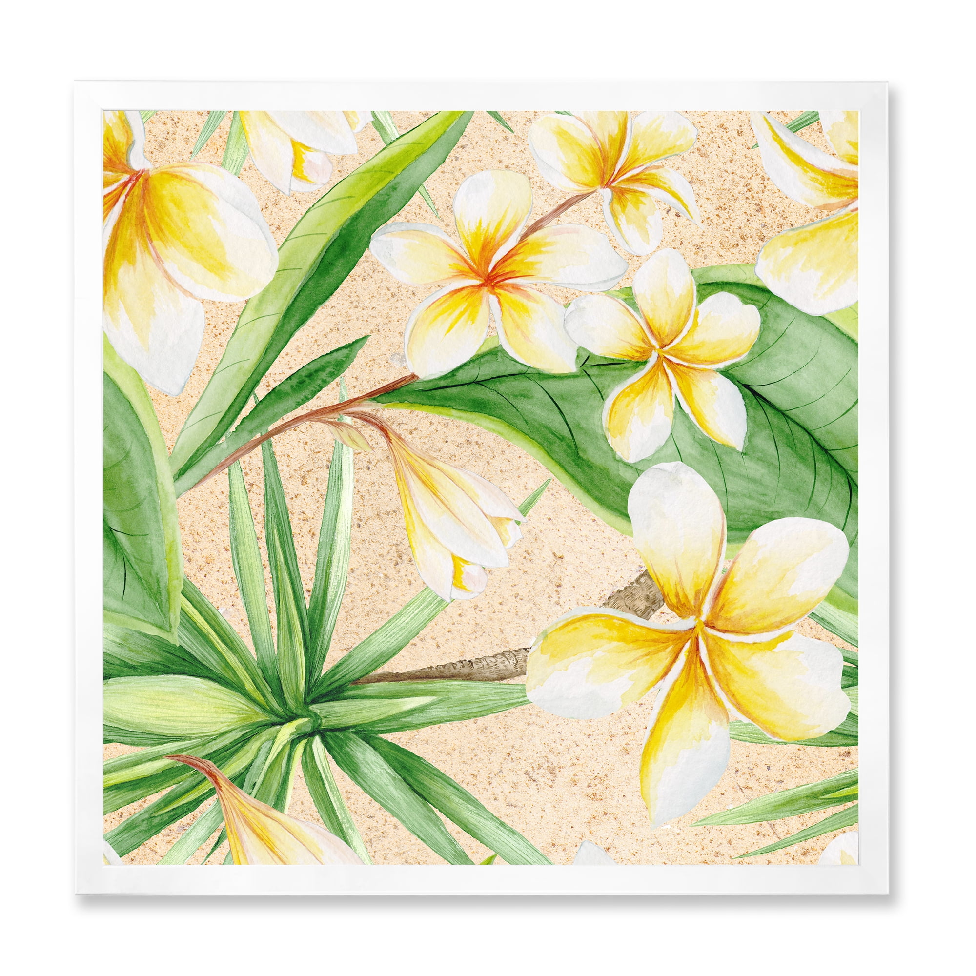 Designart 'Yellow Flowers and Tropical Foliage XI' Traditional Framed Art Print