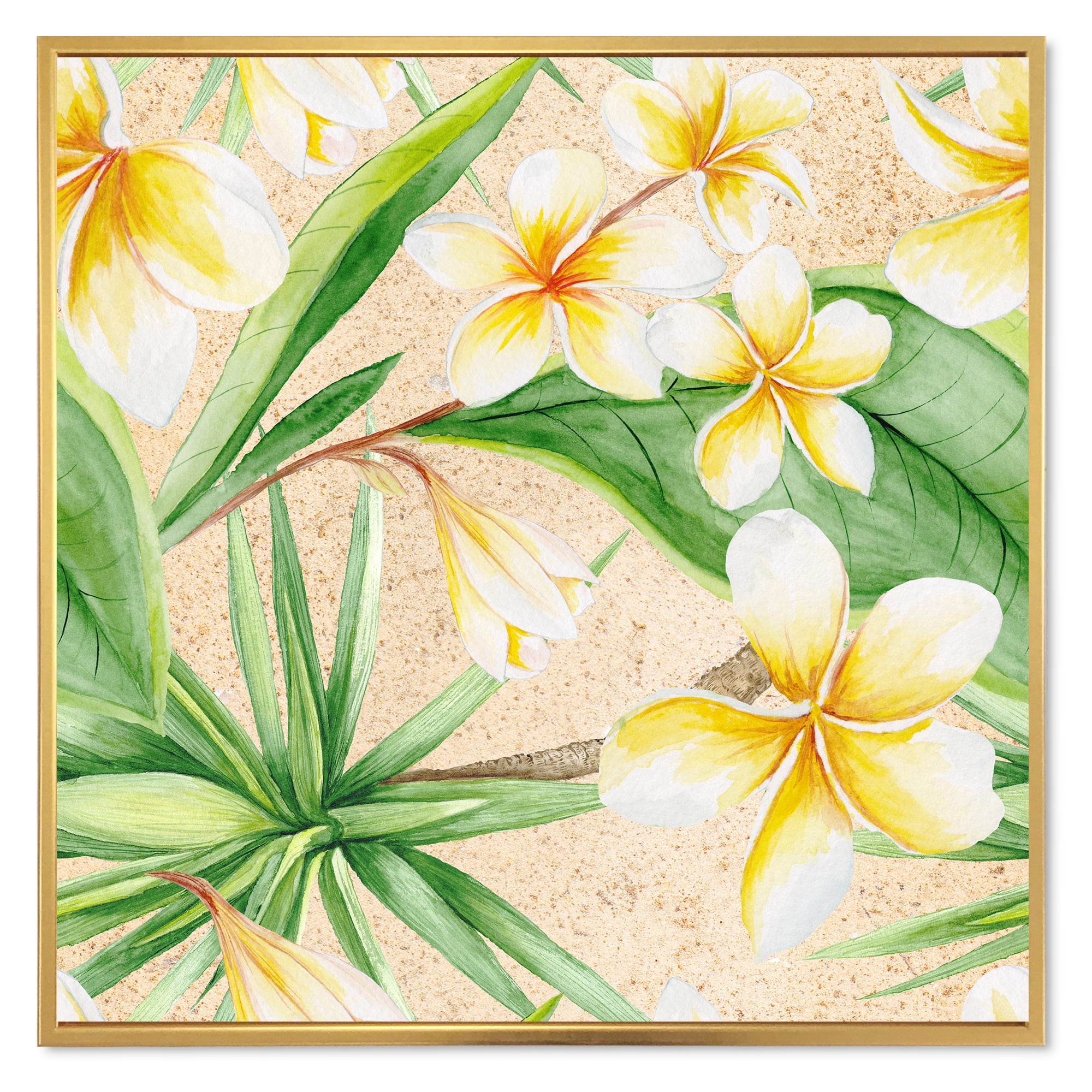 Designart 'Yellow Flowers and Tropical Foliage XI' Traditional Framed Canvas Wall Art Print