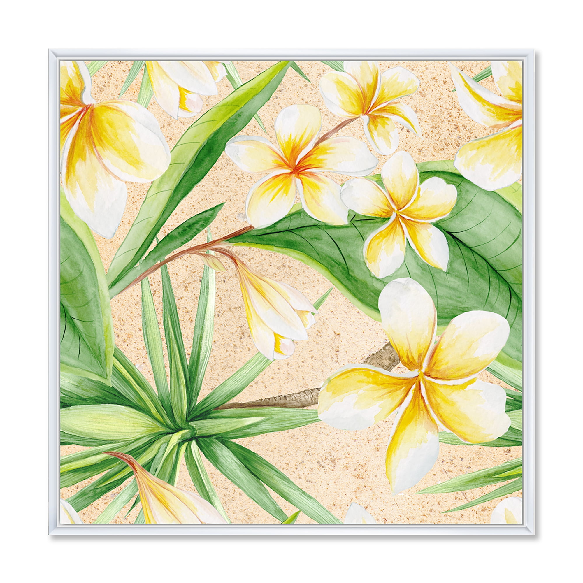 Designart 'Yellow Flowers and Tropical Foliage XI' Traditional Framed Canvas Wall Art Print