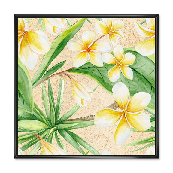 Designart 'Yellow Flowers and Tropical Foliage XI' Traditional Framed Canvas Wall Art Print