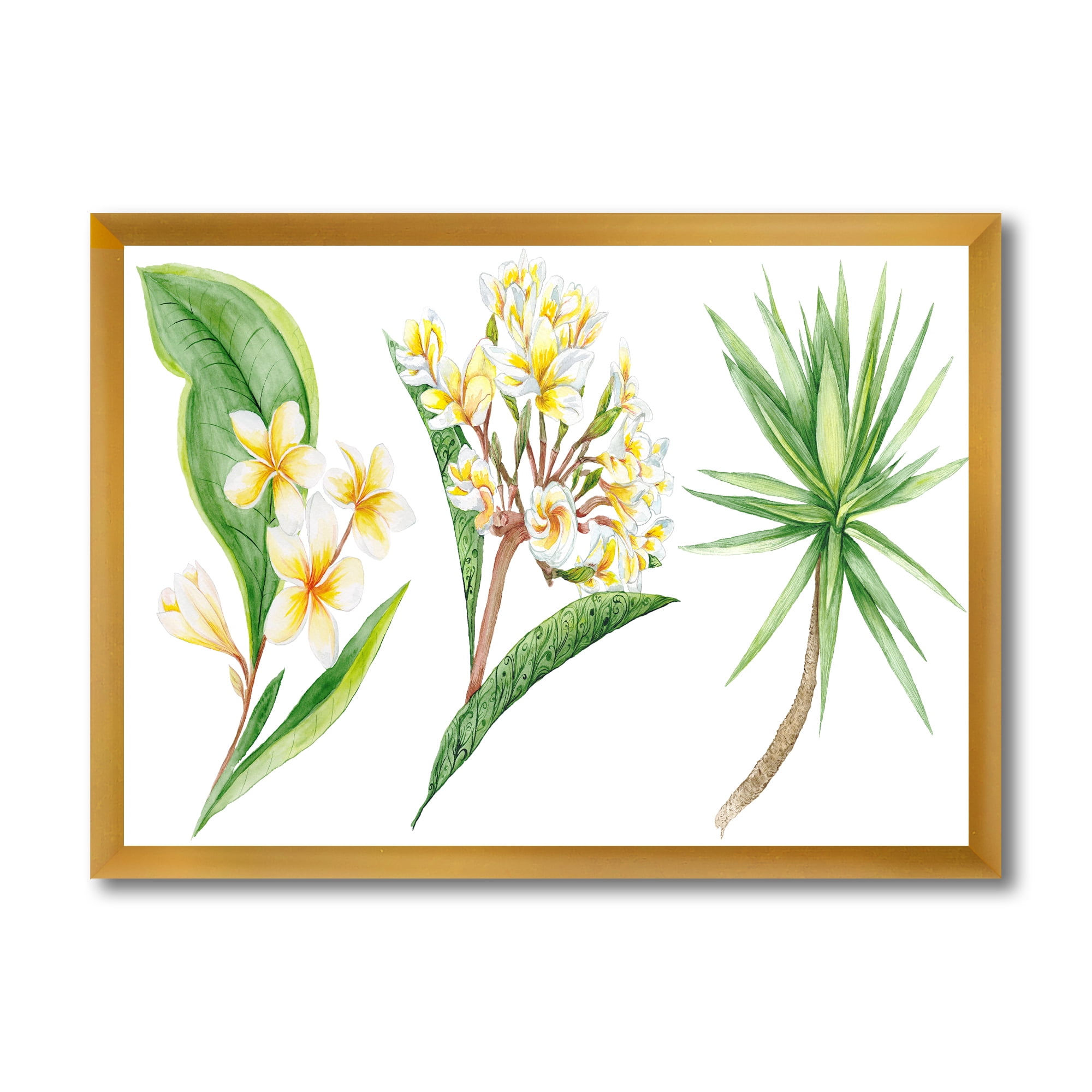 Designart 'Yellow Flowers and Tropical Foliage XII' Traditional Framed Art Print