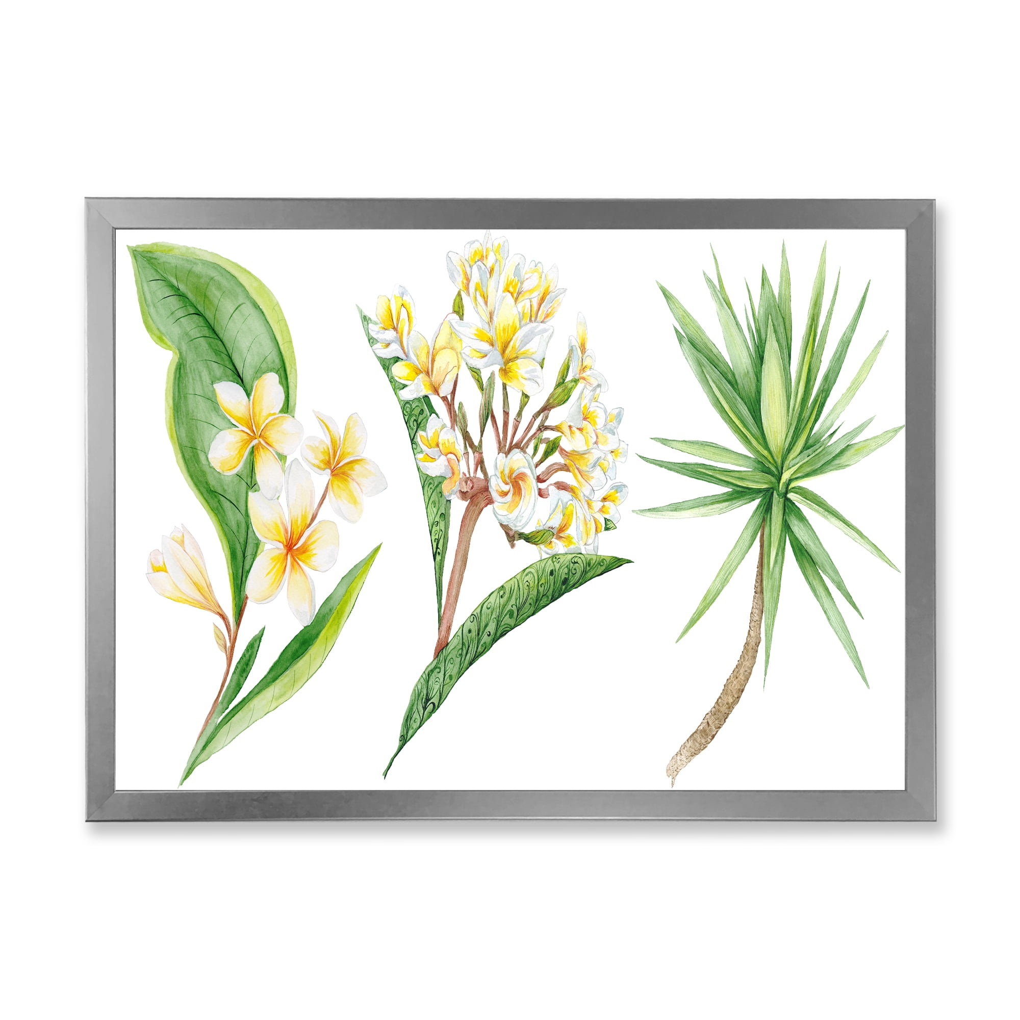 Designart 'Yellow Flowers and Tropical Foliage XII' Traditional Framed Art Print