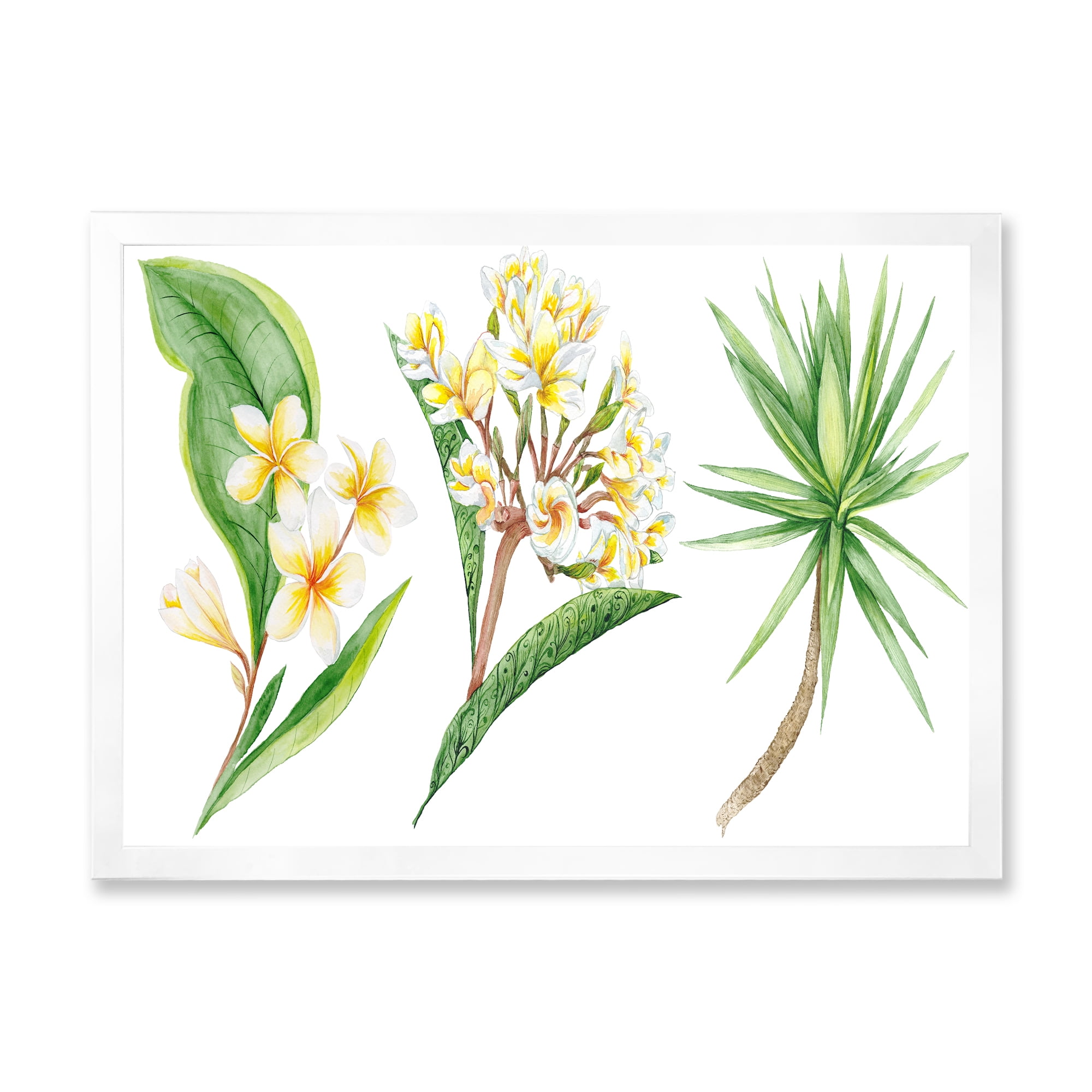 Designart 'Yellow Flowers and Tropical Foliage XII' Traditional Framed Art Print