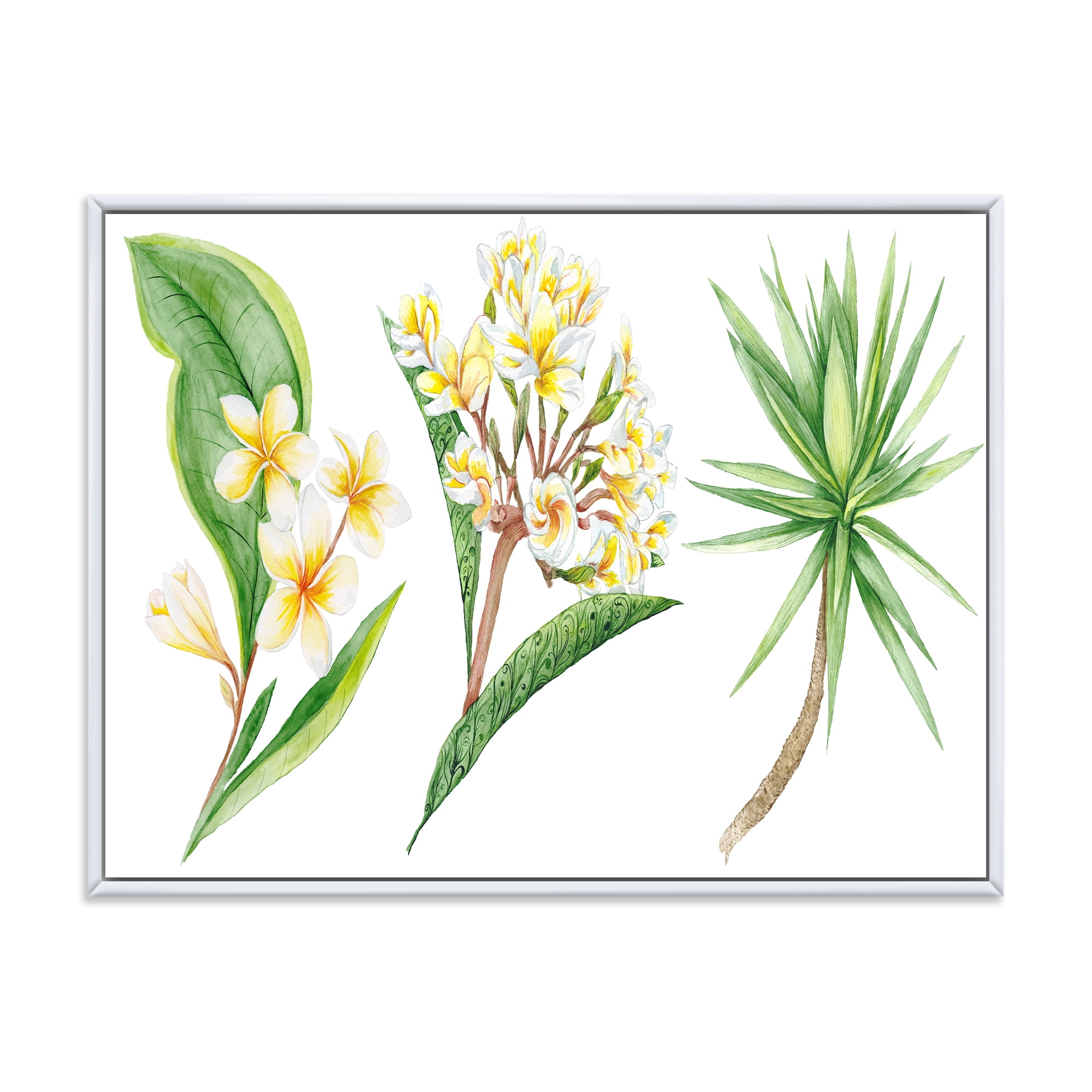 Designart 'Yellow Flowers and Tropical Foliage XII' Traditional Framed Canvas Wall Art Print