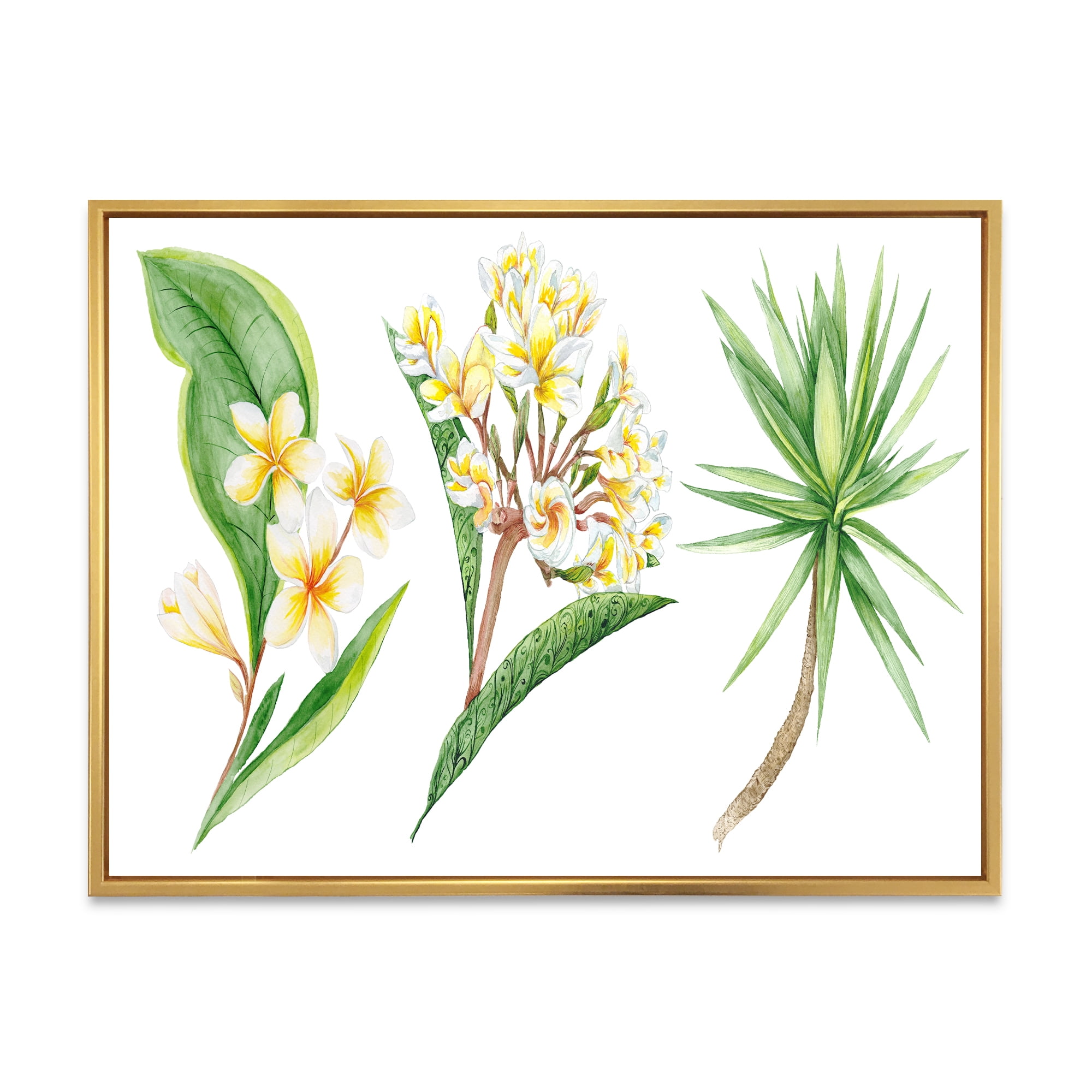 Designart 'Yellow Flowers and Tropical Foliage XII' Traditional Framed Canvas Wall Art Print