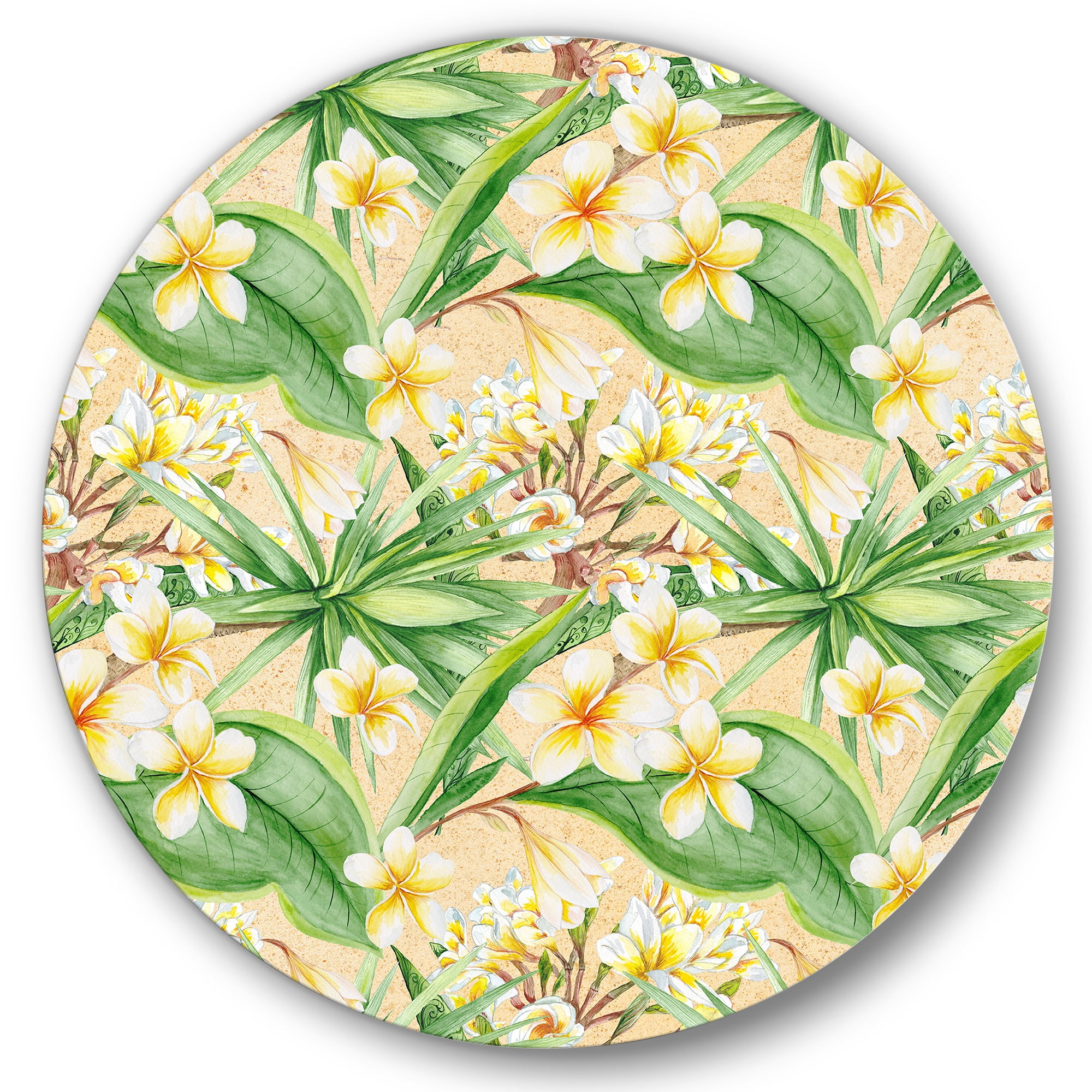 Designart 'Yellow Flowers and Tropical Foliage XIII' Modern Circle Metal Wall Art 23x23 - Disc of 23