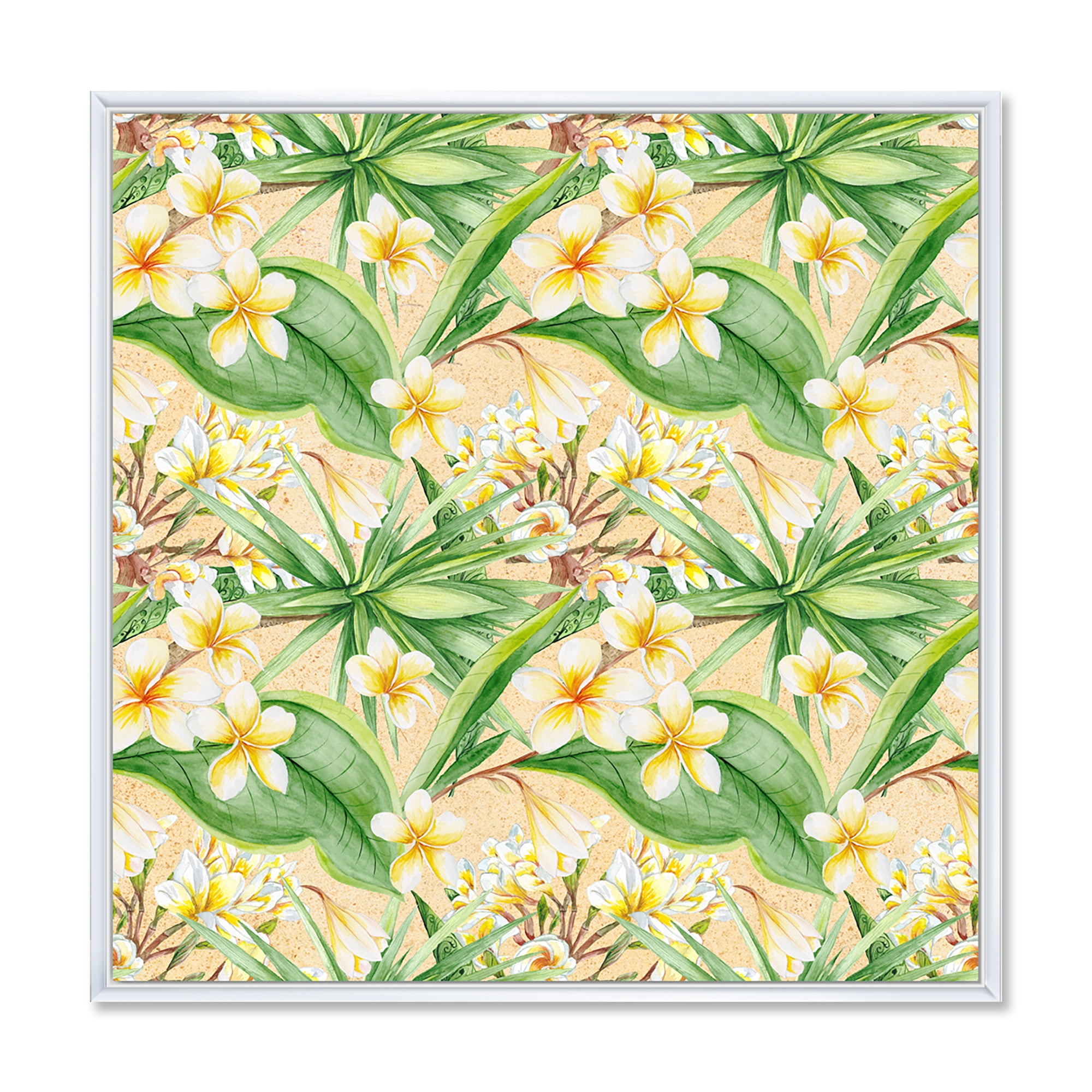 Designart 'Yellow Flowers and Tropical Foliage XIII' Modern Framed Canvas Wall Art Print