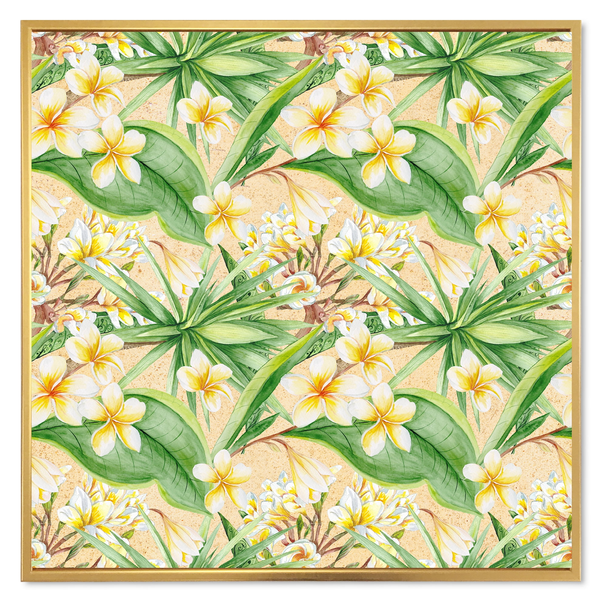 Designart 'Yellow Flowers and Tropical Foliage XIII' Modern Framed Canvas Wall Art Print