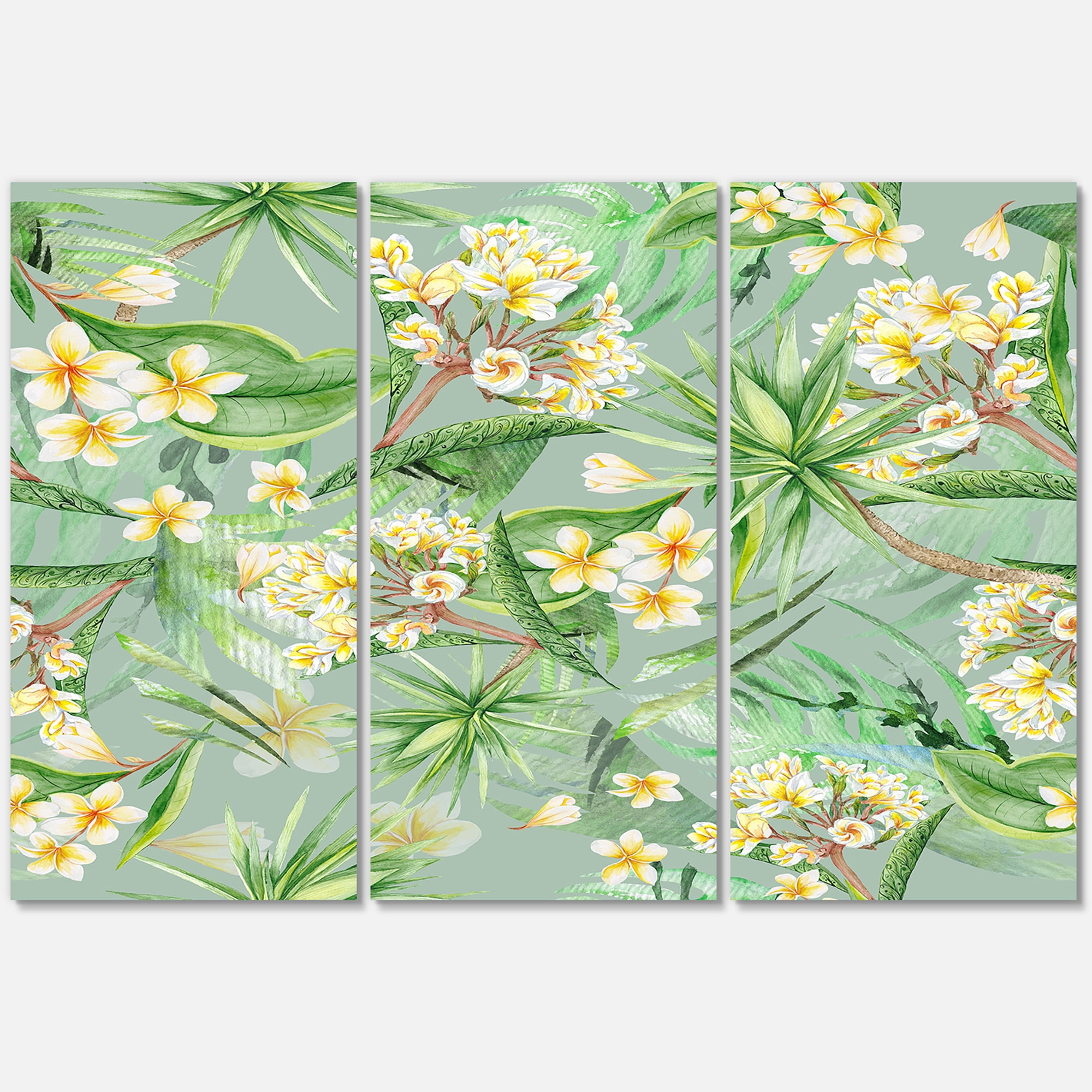 Designart ' Yellow Flowers and Tropical Foliage XIV ' Modern Canvas Wall Art Print