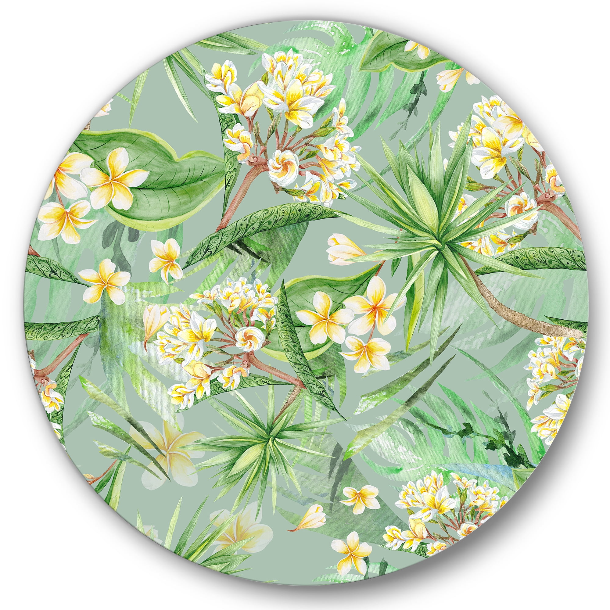 Designart 'Yellow Flowers and Tropical Foliage XIV' Modern Circle Metal Wall Art 29x29 - Disc of 29