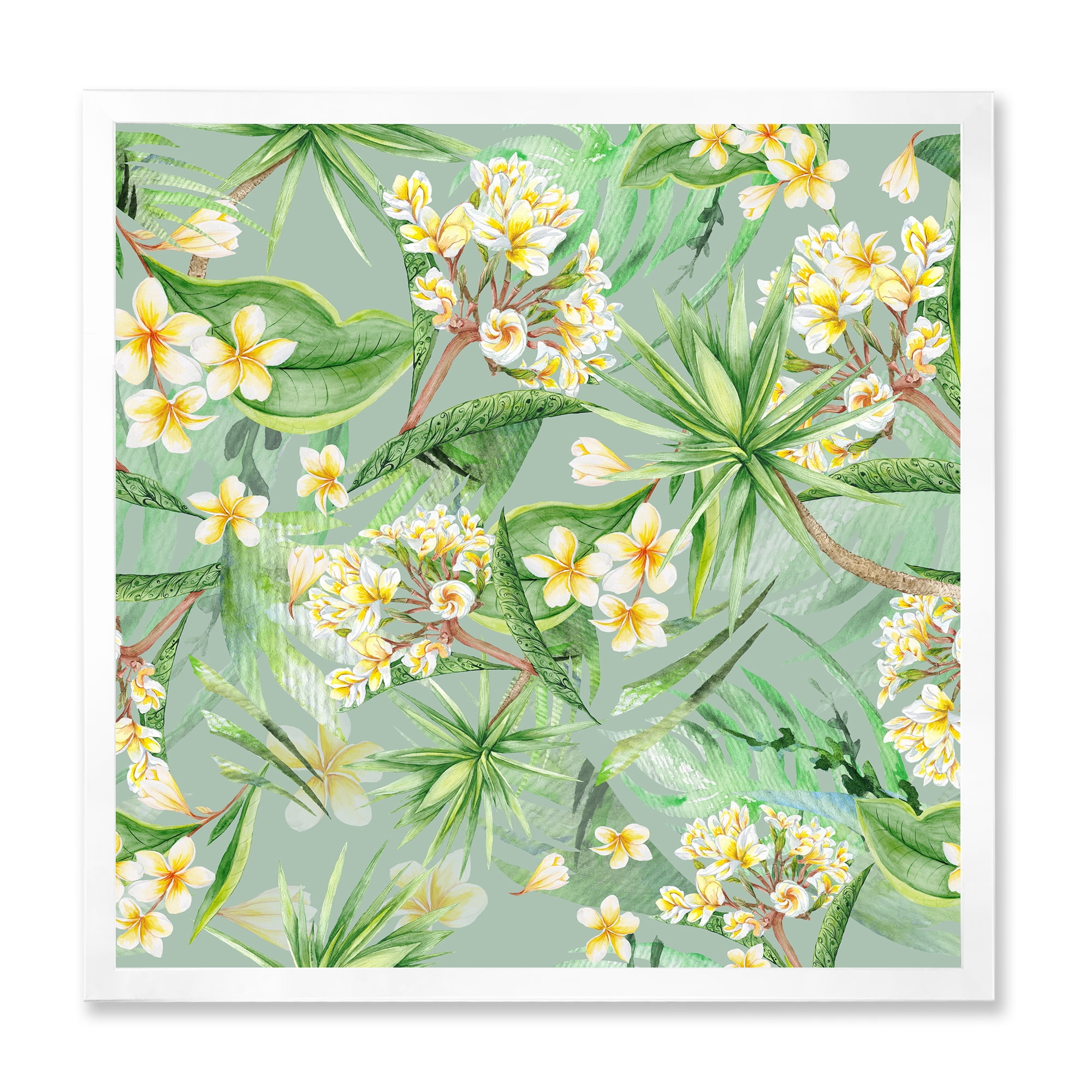 Designart 'Yellow Flowers and Tropical Foliage XIV' Modern Framed Art Print
