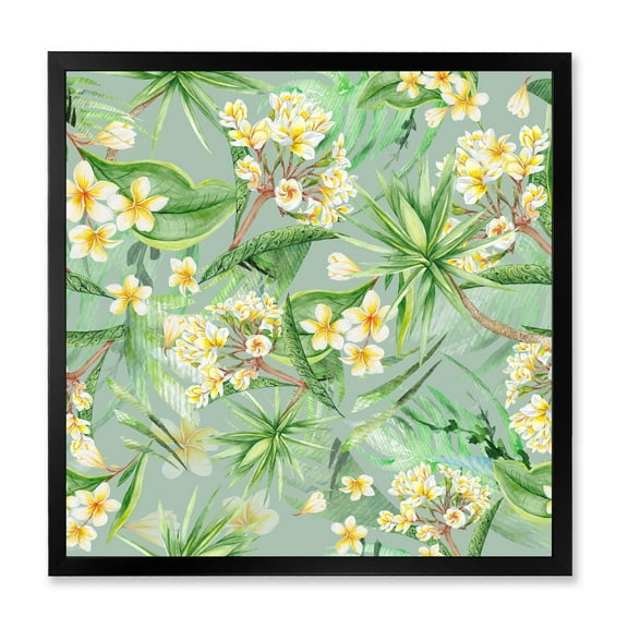 Designart 'Yellow Flowers and Tropical Foliage XIV' Modern Framed Art Print