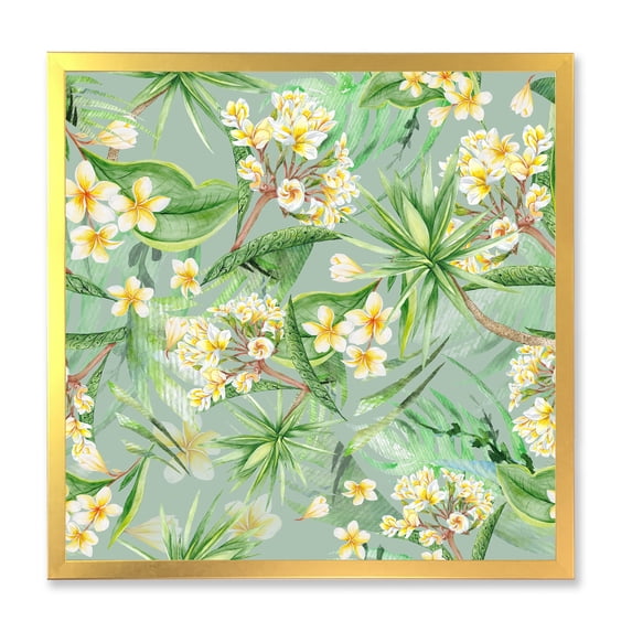 Designart 'Yellow Flowers and Tropical Foliage XIV' Modern Framed Art Print