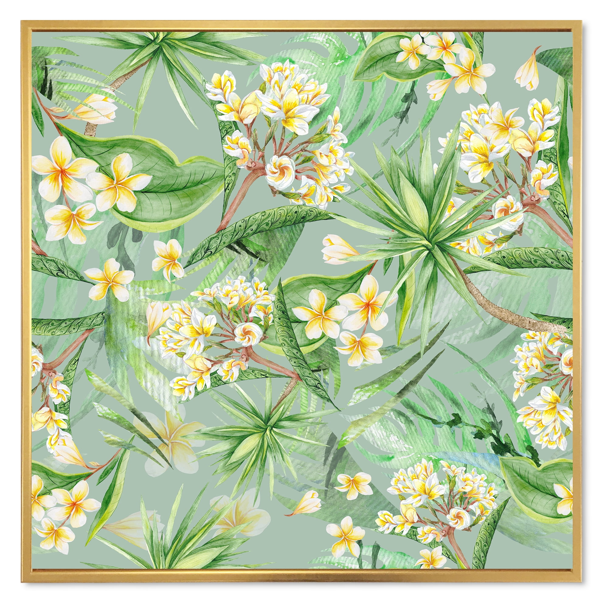 Designart 'Yellow Flowers and Tropical Foliage XIV' Modern Framed Canvas Wall Art Print