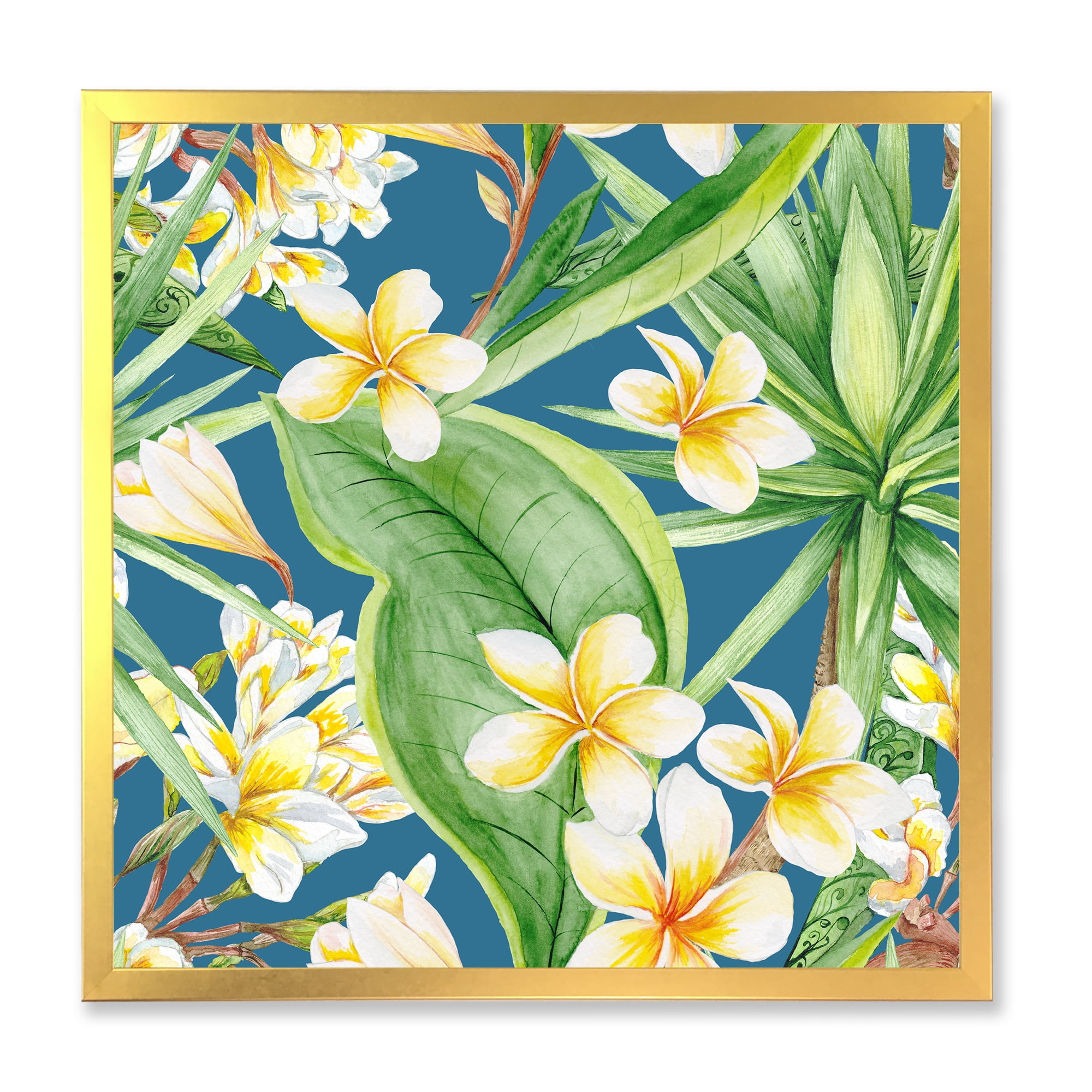 Designart 'Yellow Flowers and Tropical Foliage XV' Modern Framed Art Print