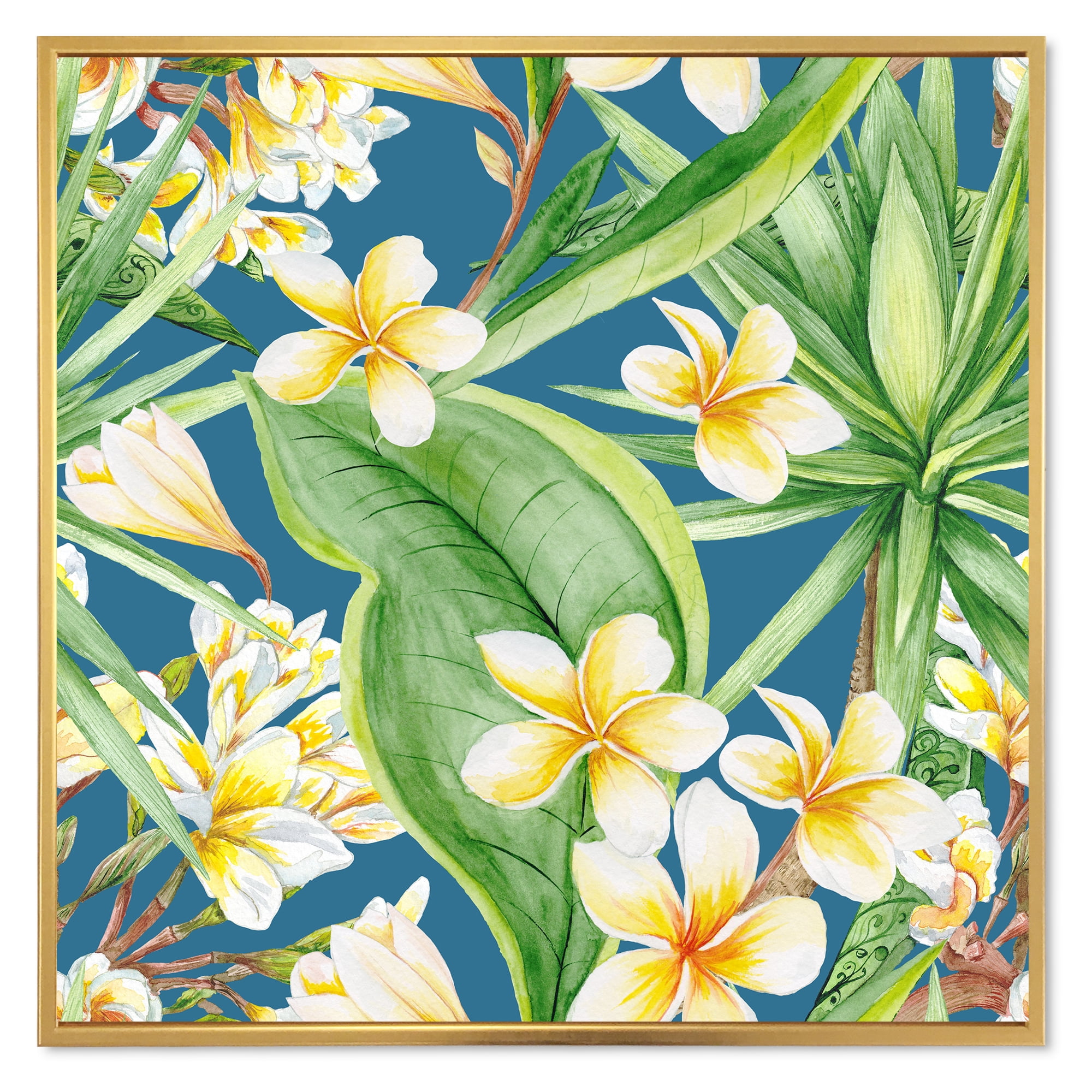 Designart 'Yellow Flowers and Tropical Foliage XV' Modern Framed Canvas Wall Art Print