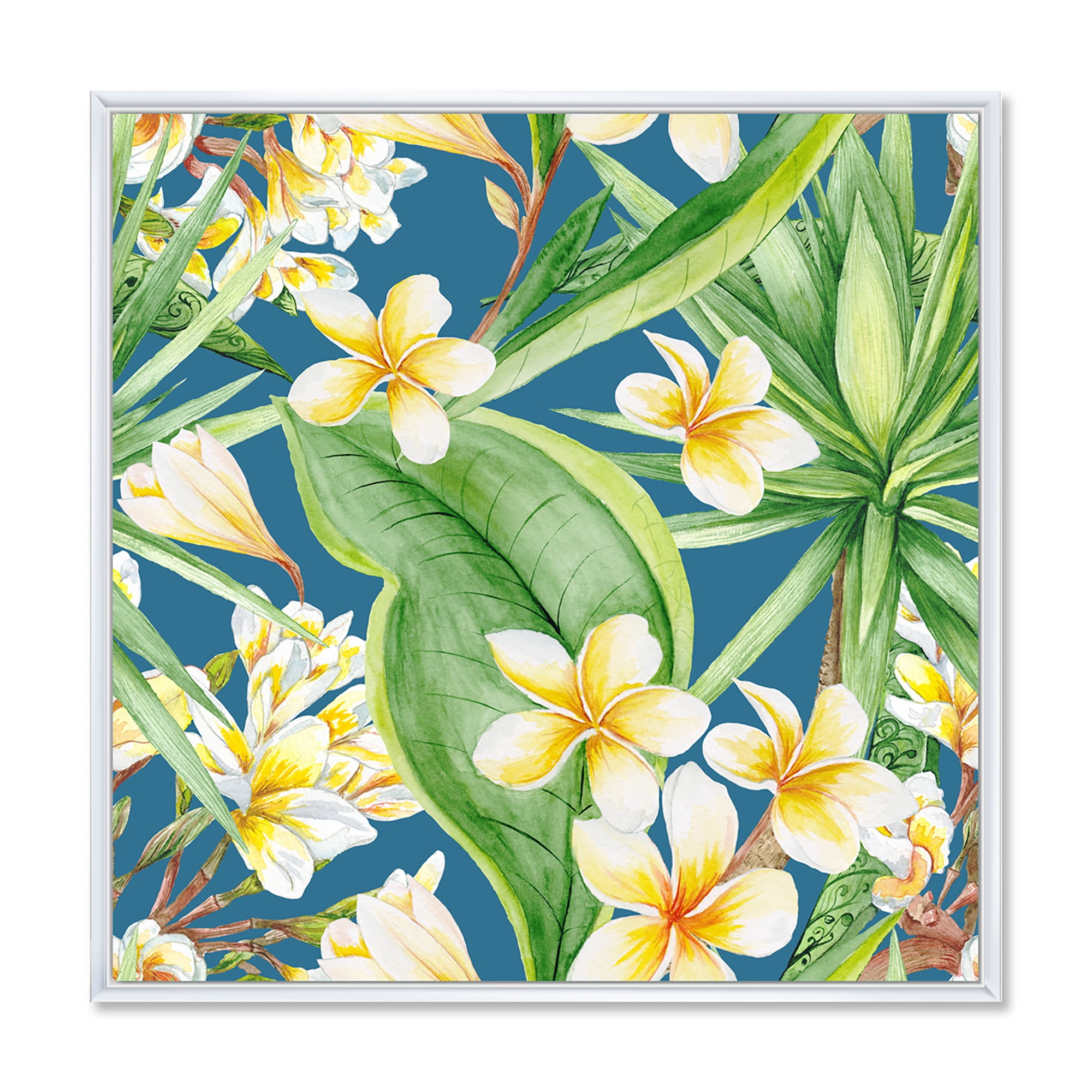 Designart 'Yellow Flowers and Tropical Foliage XV' Modern Framed Canvas Wall Art Print