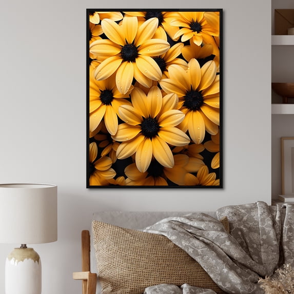 Designart "Yellow Flowers euphony In Yellow" Floral & Botanical Floater Framed Wall Art Living Room