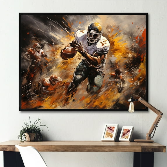 Designart "Yellow Football modern Victory" Sports Floater Framed Canvas Print