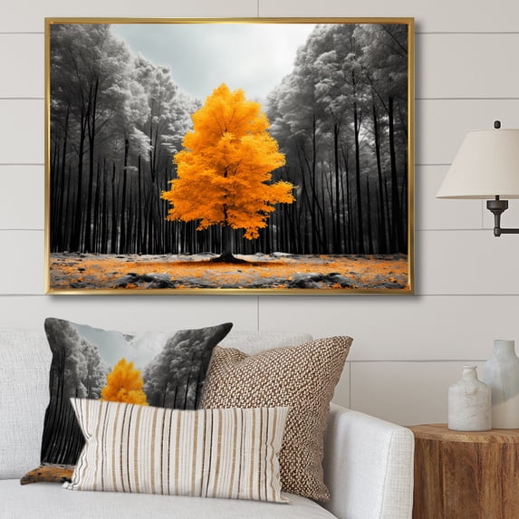 Designart "Yellow Forest Giants II" Forest Floater Framed Wall Art Print