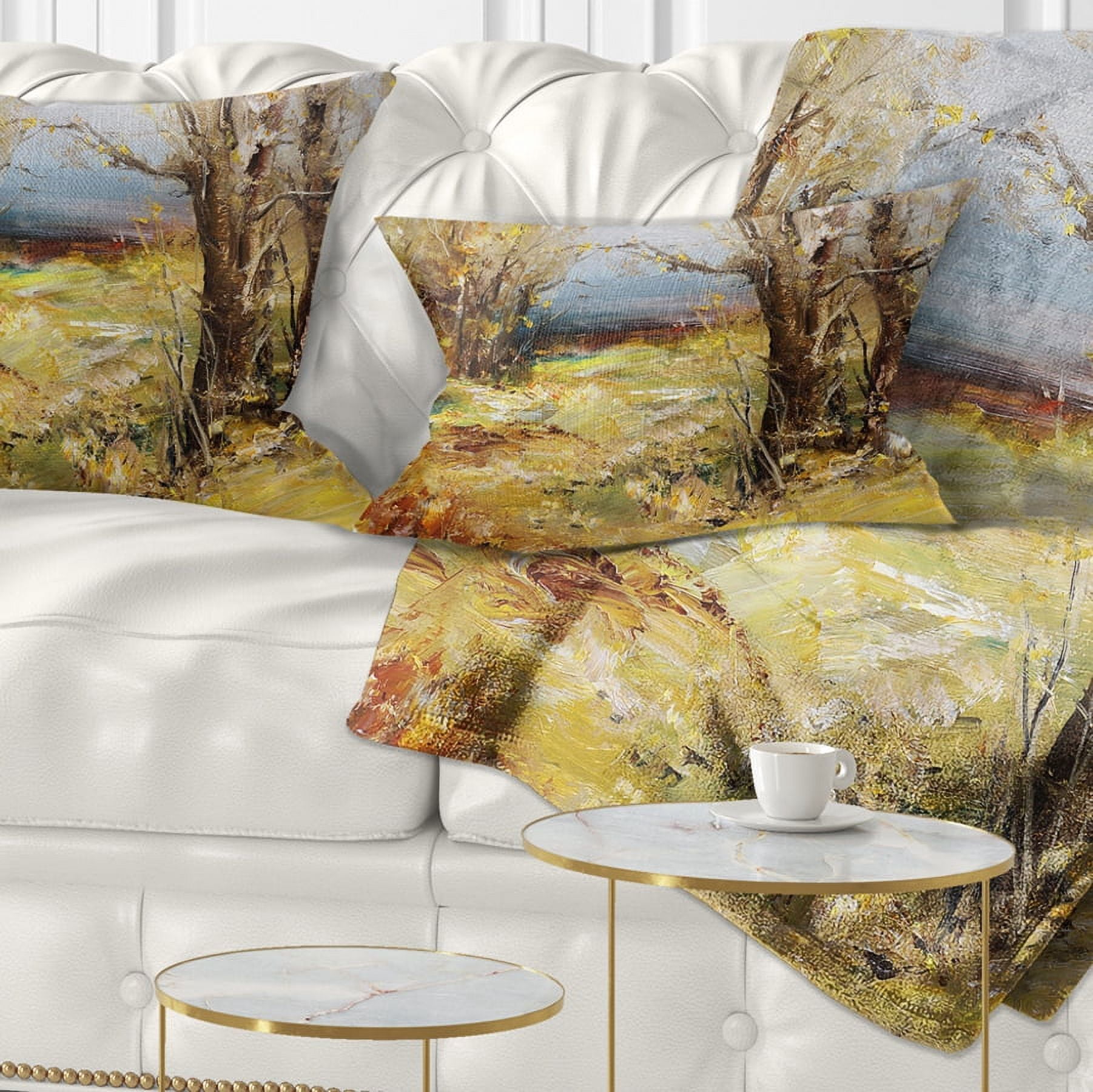 Designart Yellow Forest - Landscape Printed Throw Pillow - 12x20