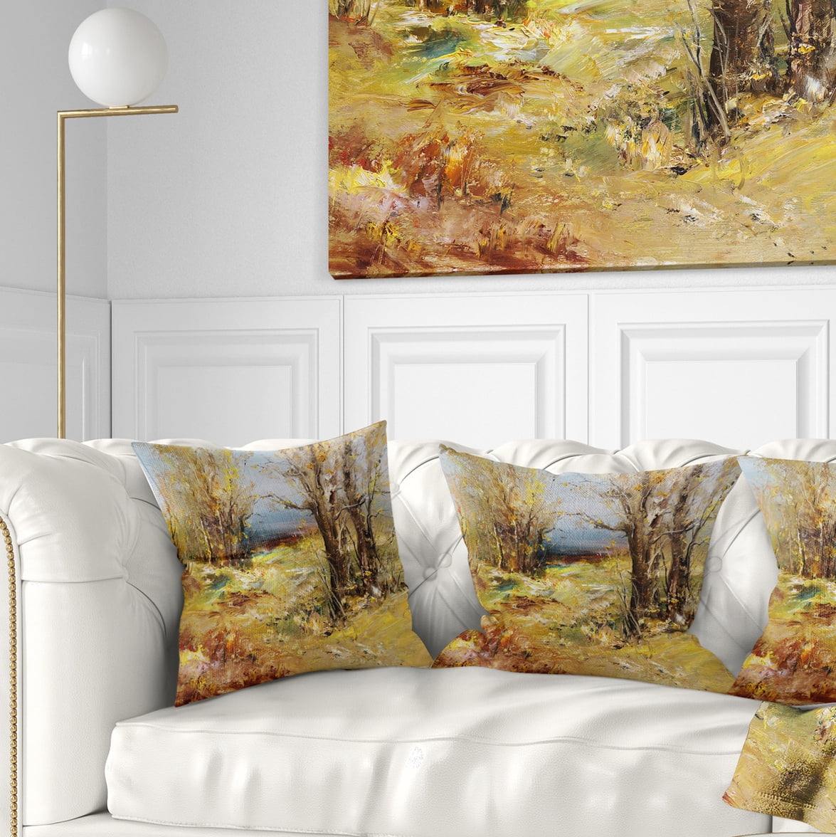 Designart Yellow Forest - Landscape Printed Throw Pillow - 18x18