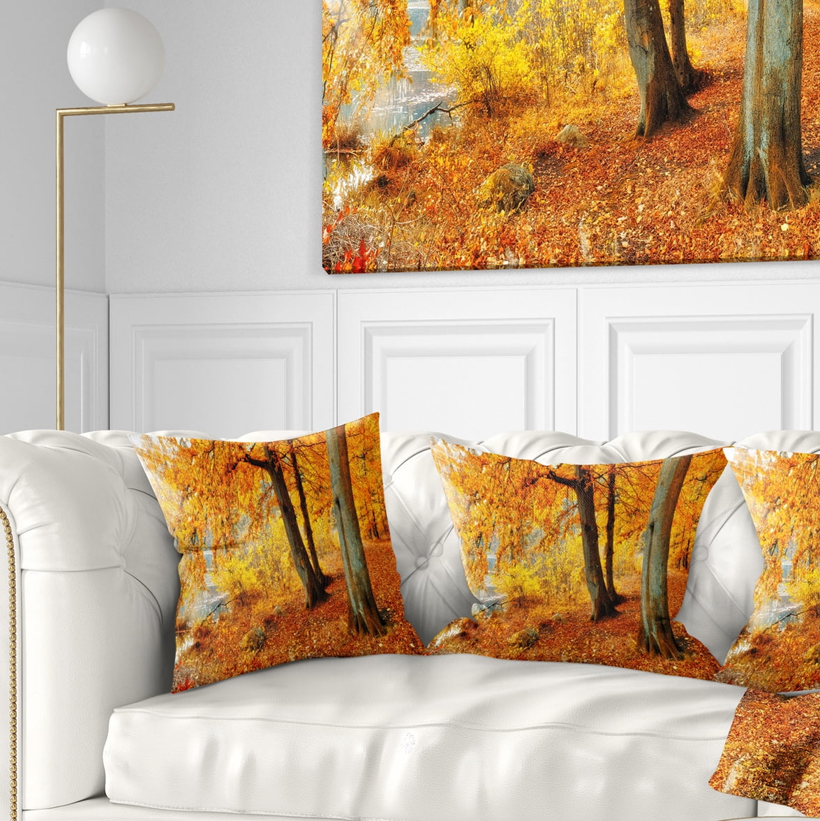 Designart Yellow Forest of Autumn - Landscape Photography Throw Pillow - 18x18