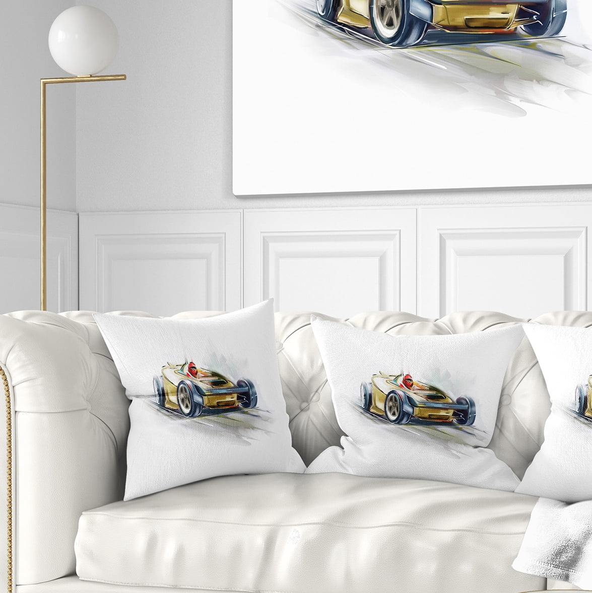 Designart Yellow Formula One Car - Digital Art Car Throw Pillow - 16x16