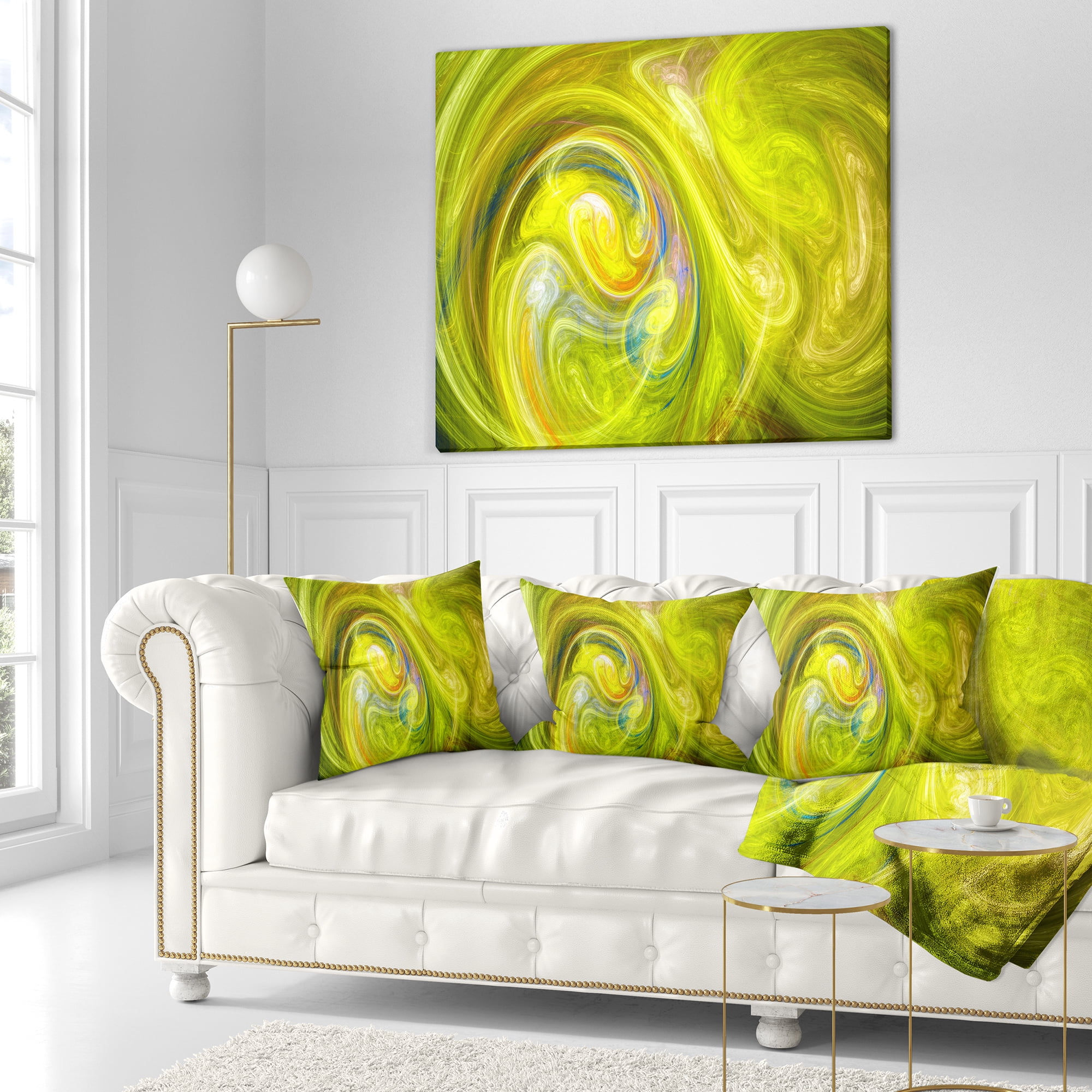 Designart Yellow Fractal Abstract Illustration - Abstract Throw Pillow - 18x18