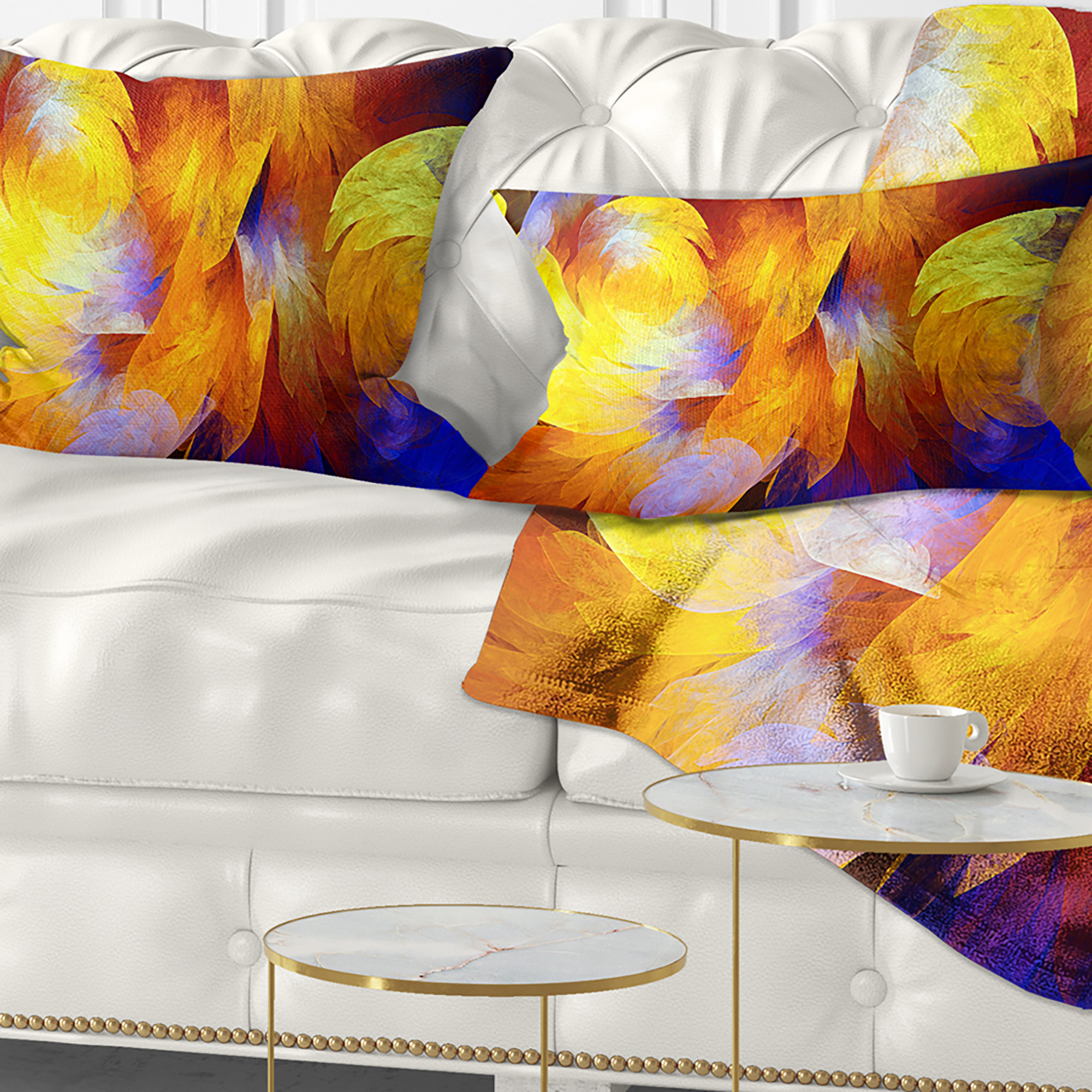 Designart Yellow Fractal Abstract Pattern - Abstract Throw Pillow - 12x20
