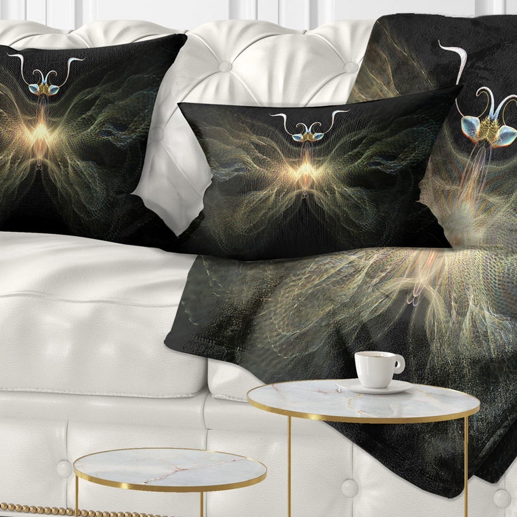 Designart Yellow Fractal Butterfly in Dark - Abstract Throw Pillow - 12x20