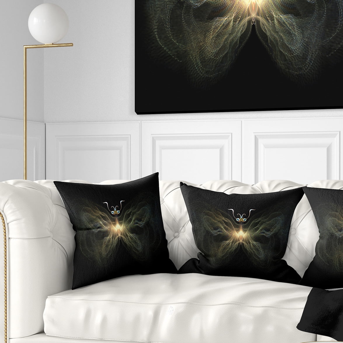 Designart Yellow Fractal Butterfly in Dark - Abstract Throw Pillow - 18x18