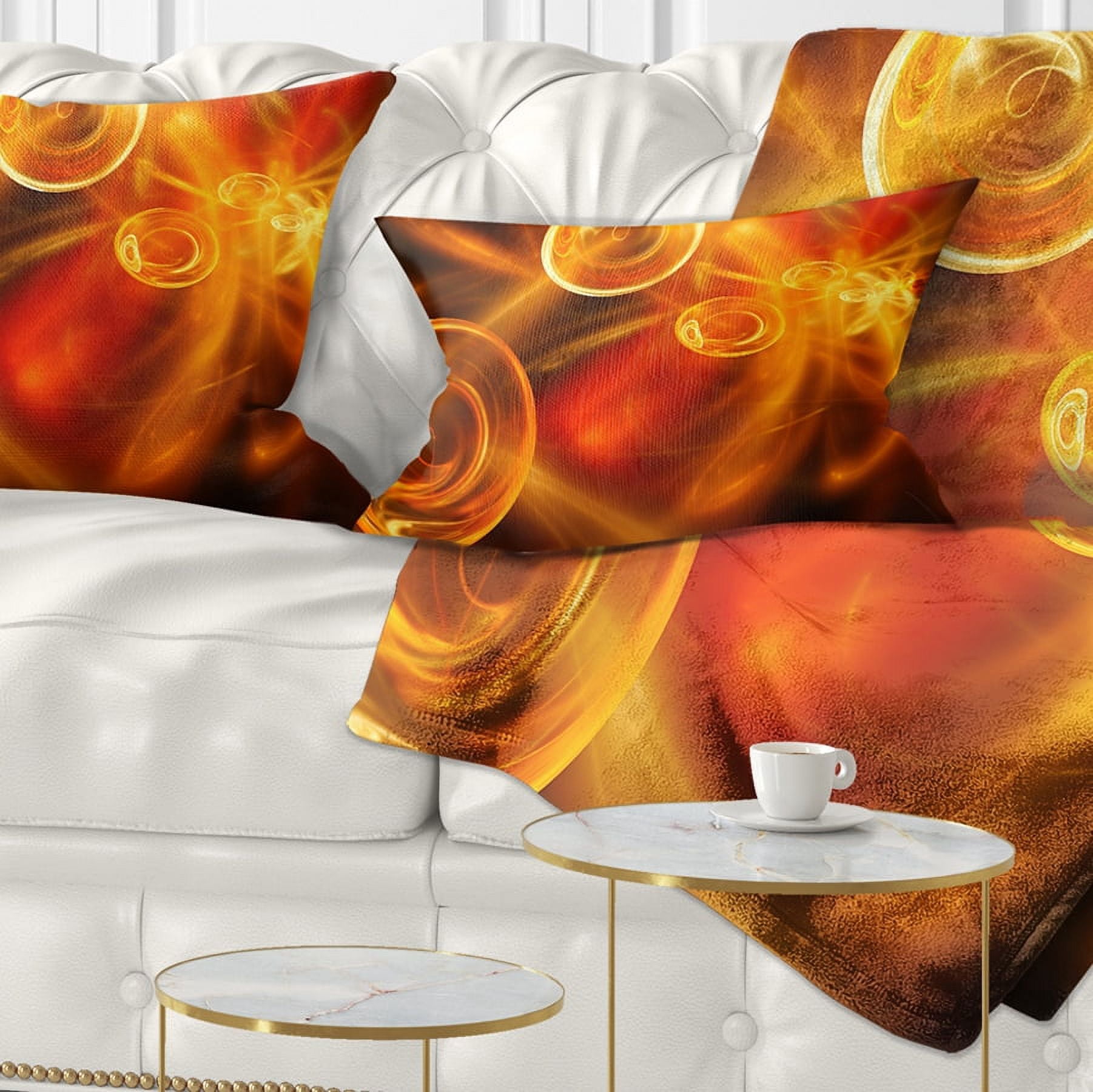 Designart Yellow Fractal Desktop - Abstract Throw Pillow - 12x20