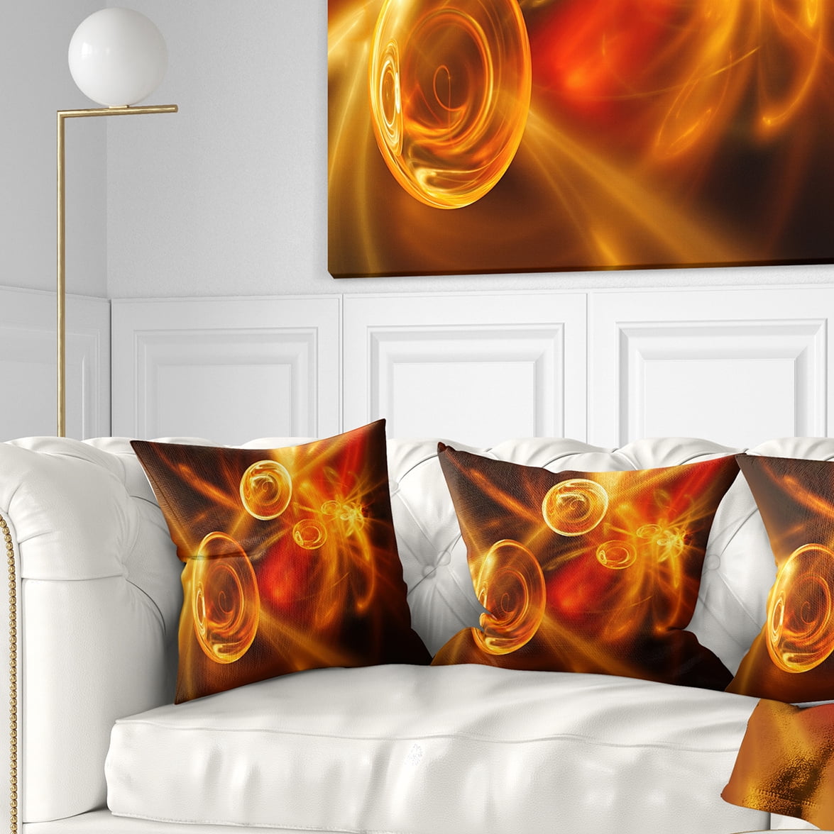 Designart Yellow Fractal Desktop - Abstract Throw Pillow - 16x16