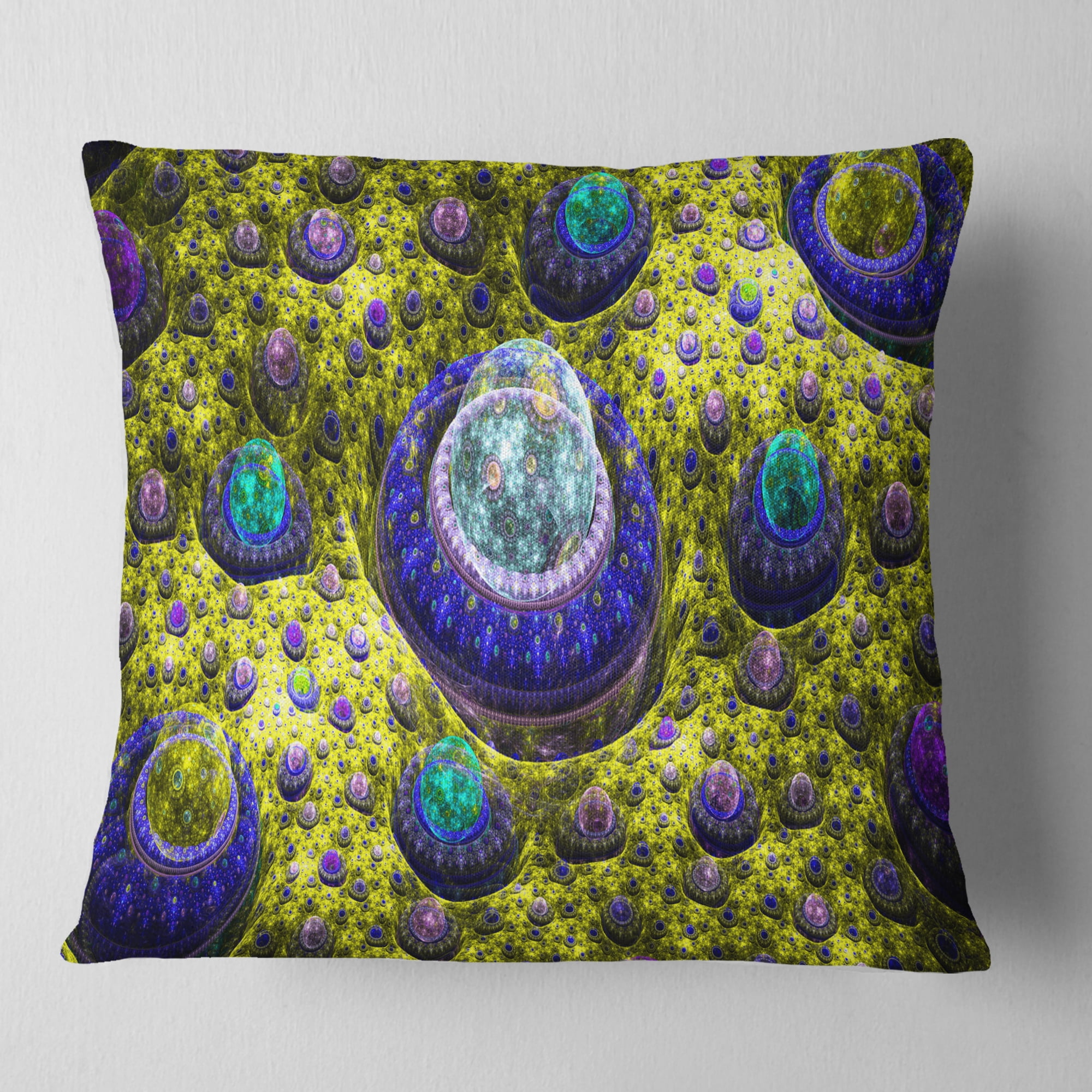 Designart Yellow Fractal Exotic Planet - Abstract Throw Pillow - 18x18