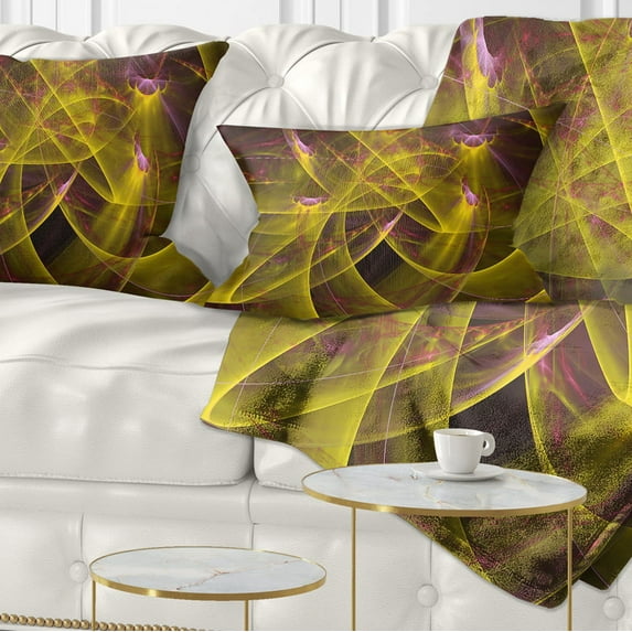 Designart Yellow Fractal Flames - Abstract Throw Pillow - 12x20
