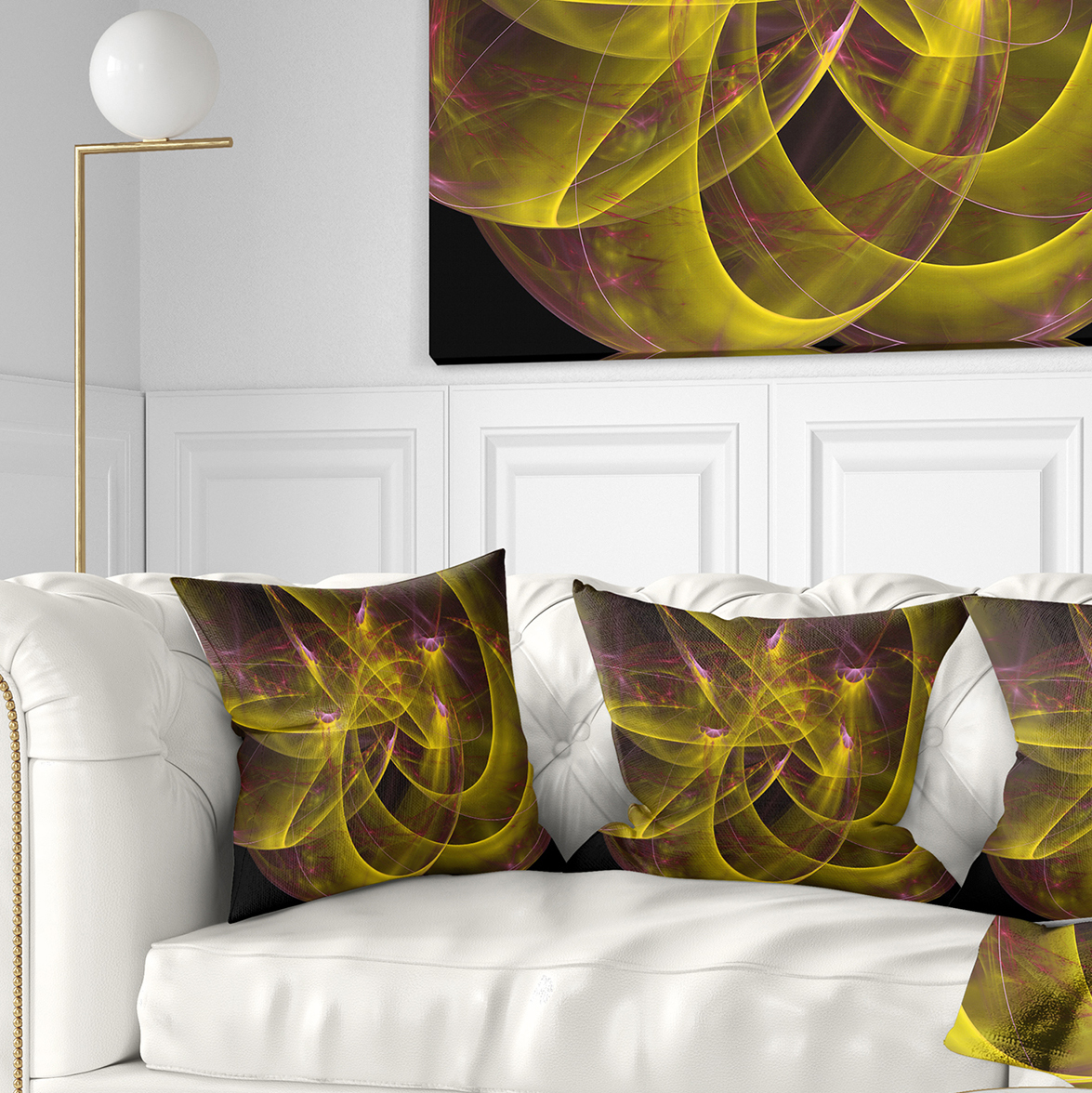Designart Yellow Fractal Flames - Abstract Throw Pillow - 16x16