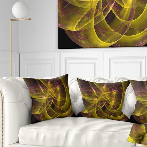 Designart Yellow Fractal Flames - Abstract Throw Pillow - 16x16