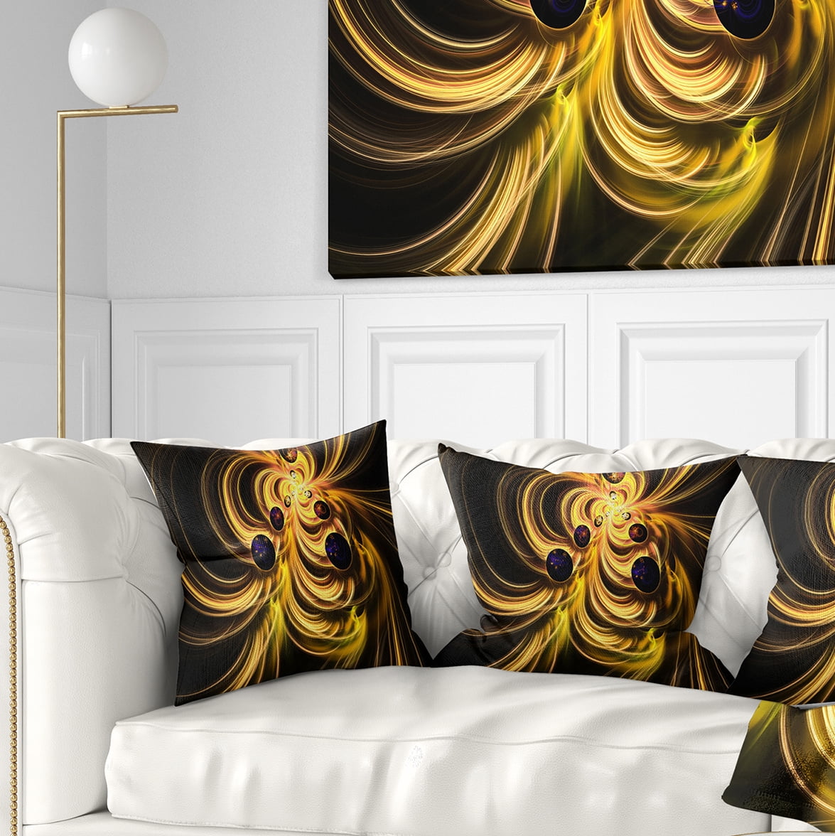 Designart Yellow Fractal Flames - Contemporary Throw Pillow - 18x18