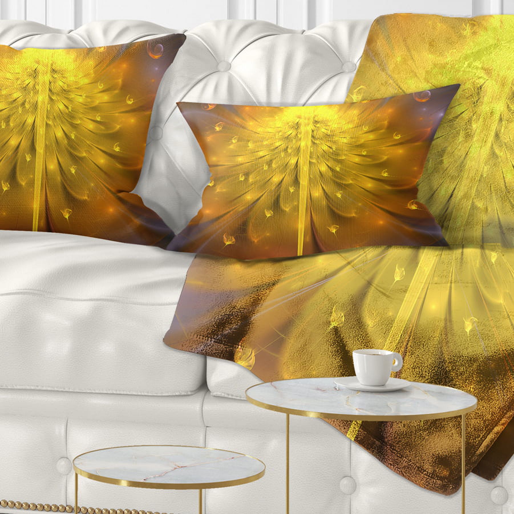 Designart Yellow Fractal Flower with Pink - Floral Throw Pillow - 12x20