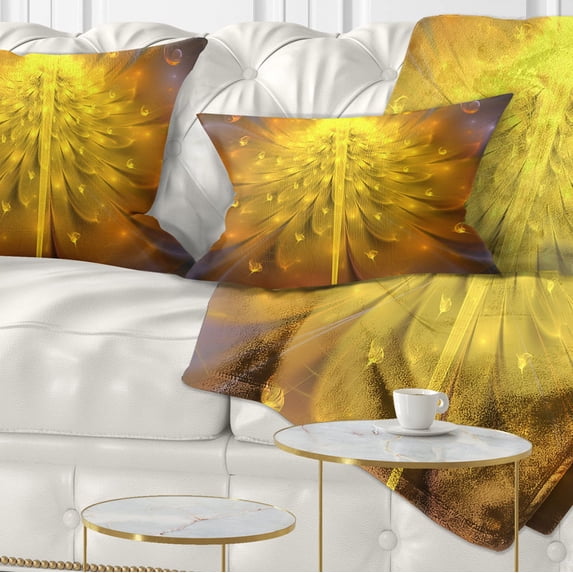 Designart Yellow Fractal Flower with Pink - Floral Throw Pillow - 12x20