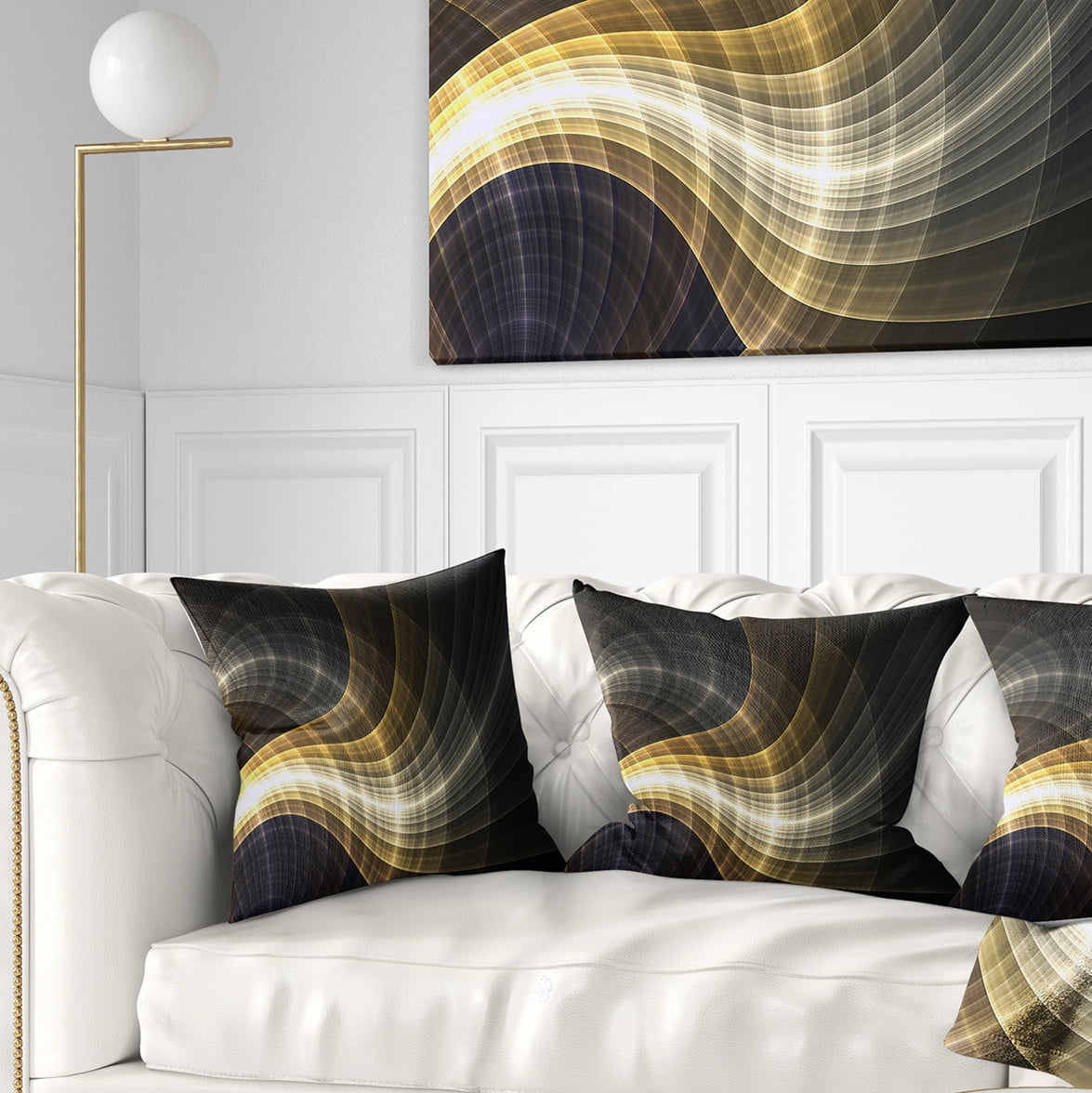 Designart Yellow Fractal Light Art - Abstract Throw Pillow - 16x16