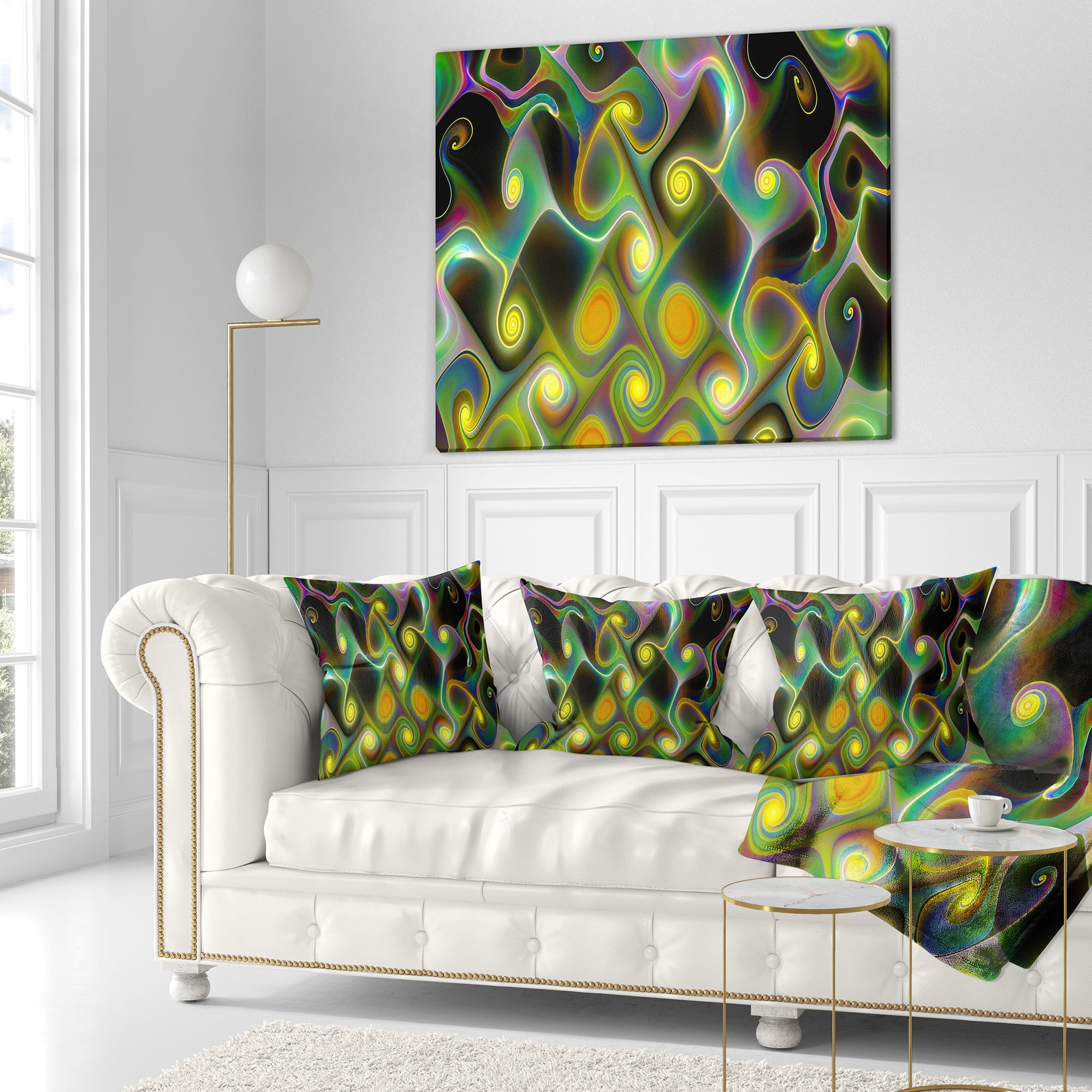 Designart Yellow Fractal Pattern with Swirls - Abstract Throw Pillow - 18x18