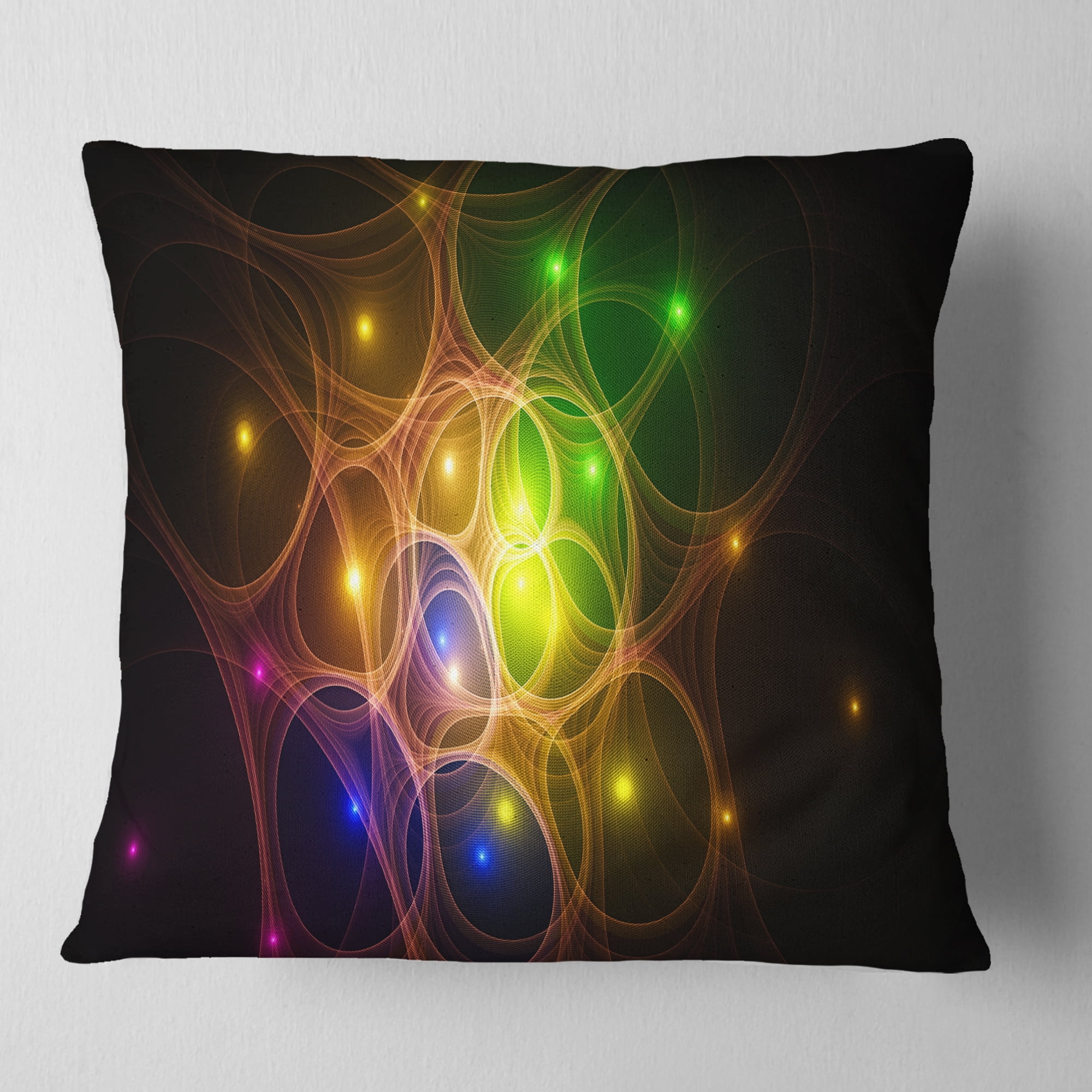 Designart Yellow Fractal Space Circles - Abstract Throw Pillow - 16x16