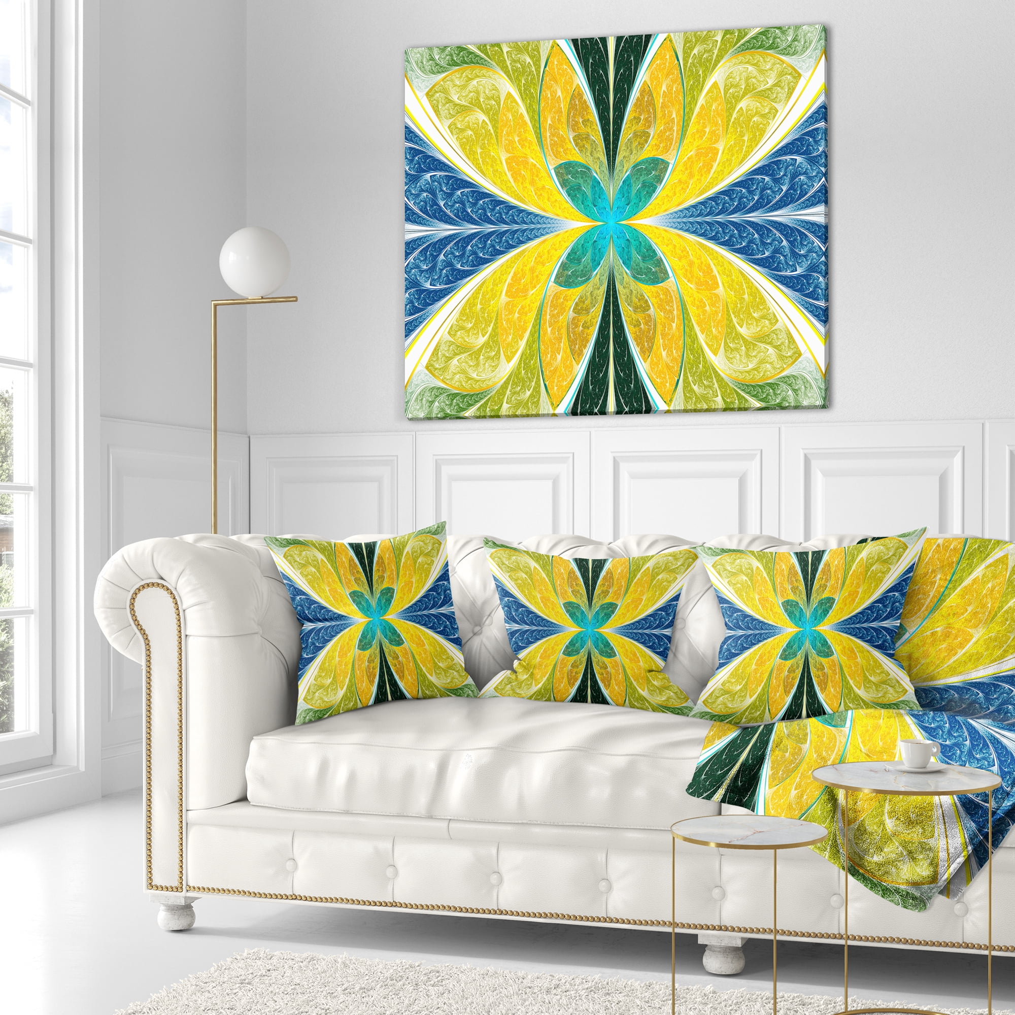 Designart Yellow Fractal Stained Glass - Abstract Throw Pillow - 16x16