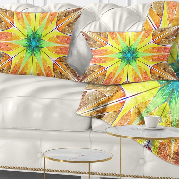 Designart Yellow Glowing Fractal Texture - Abstract Throw Pillow - 12x20
