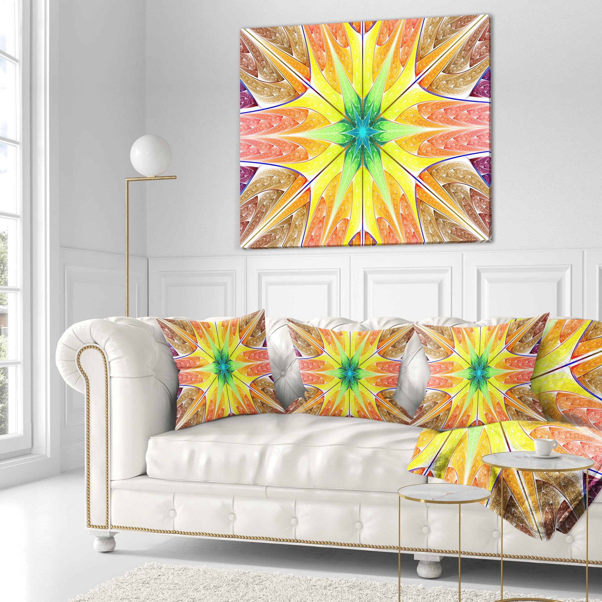 Designart Yellow Glowing Fractal Texture - Abstract Throw Pillow - 18x18